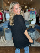 Distressed Sweater Top With Front Pocket - Mainstream Boutique