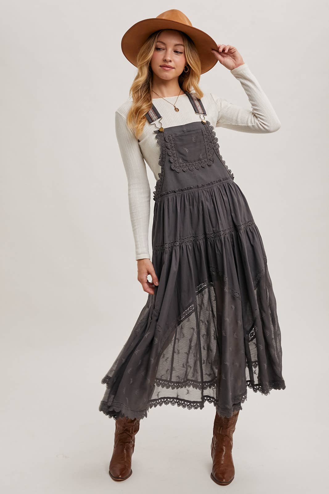 LACE EMBROIDERED TULLE BIB MAXI DRESS - Mainstream Boutique