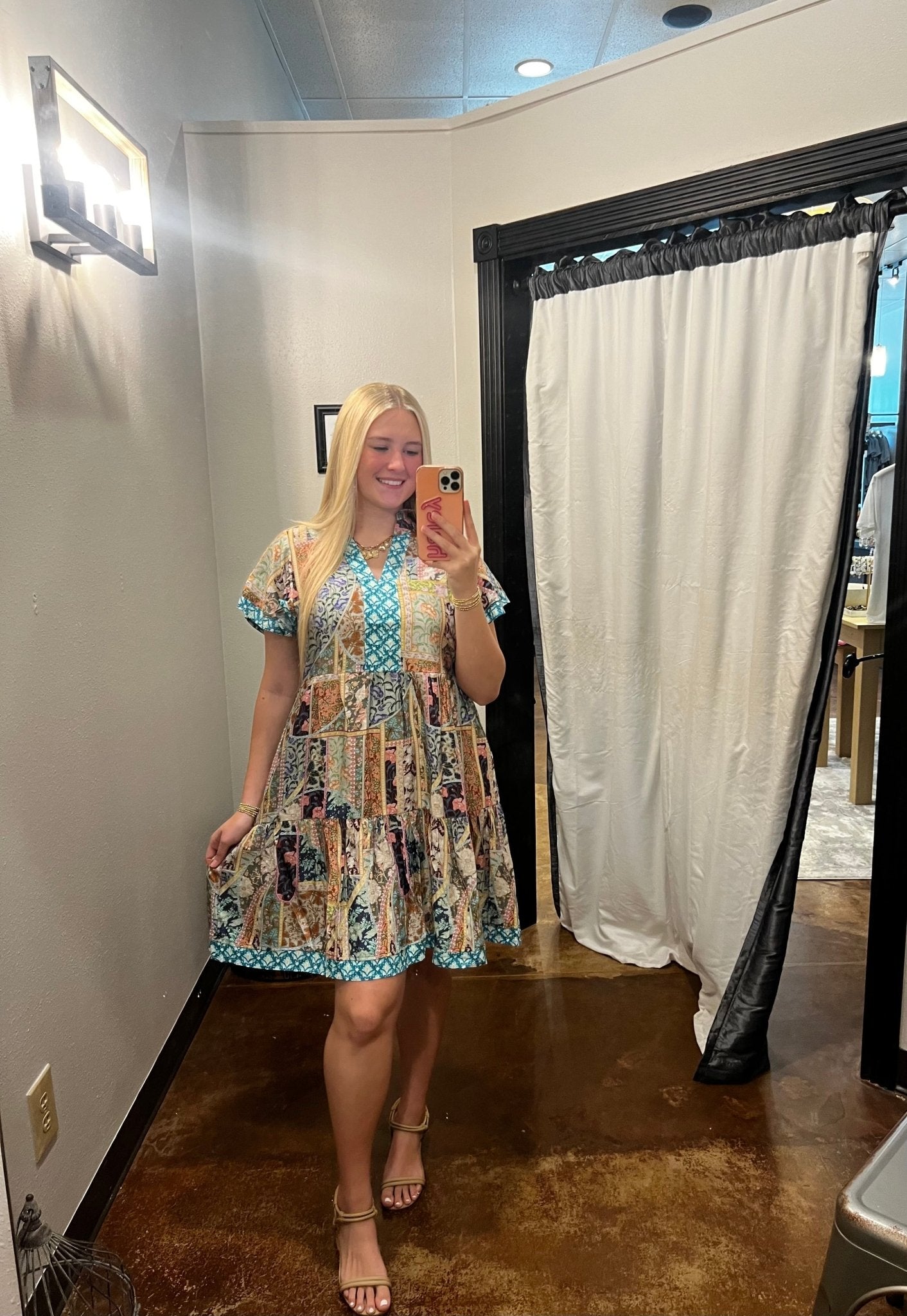 Mixed Print Dress With Flutter Sleeves - Mainstream Boutique