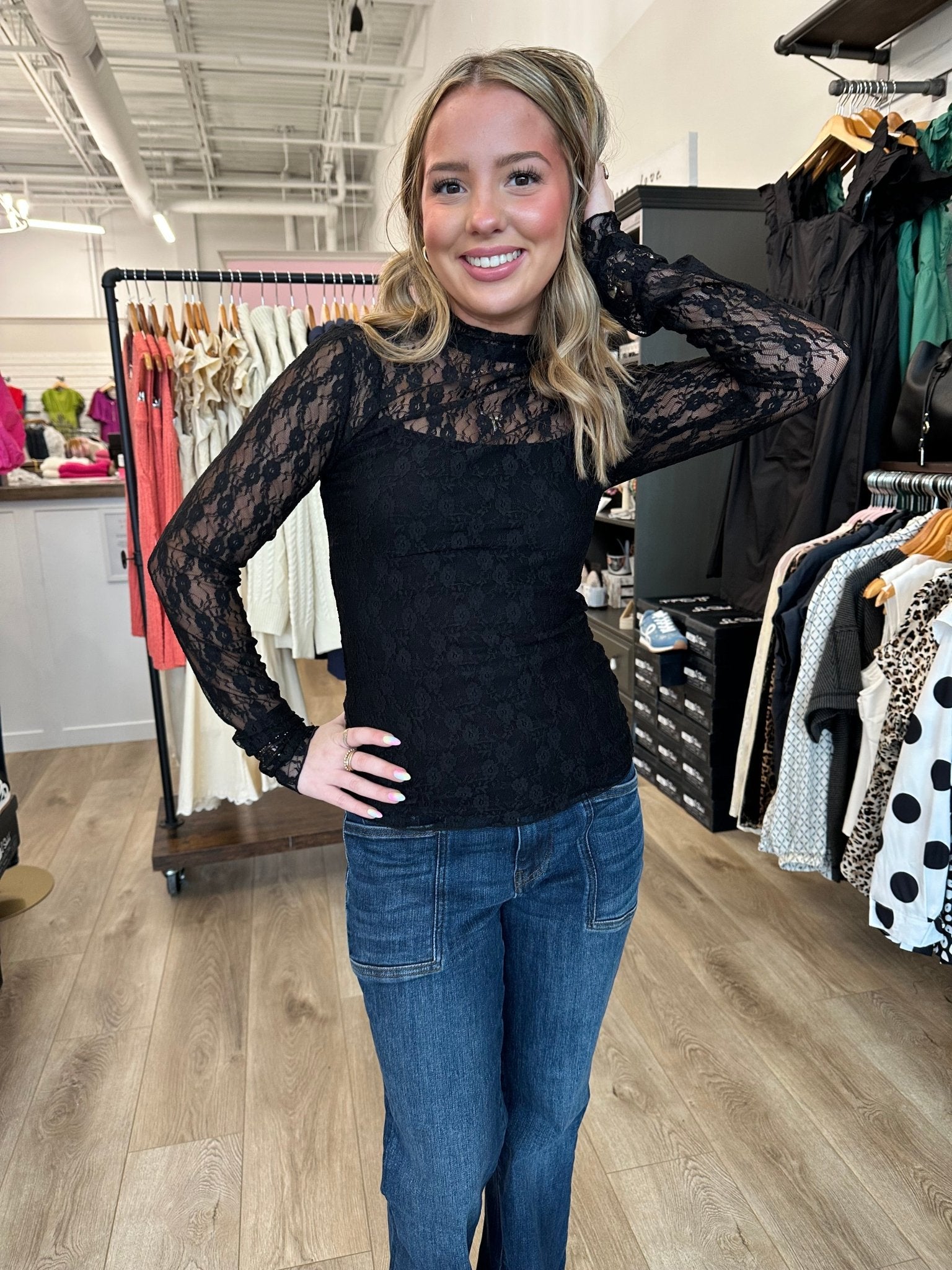 NT12220 - SHEER MOCK NECK LONG SLEEVE - Mainstream Boutique