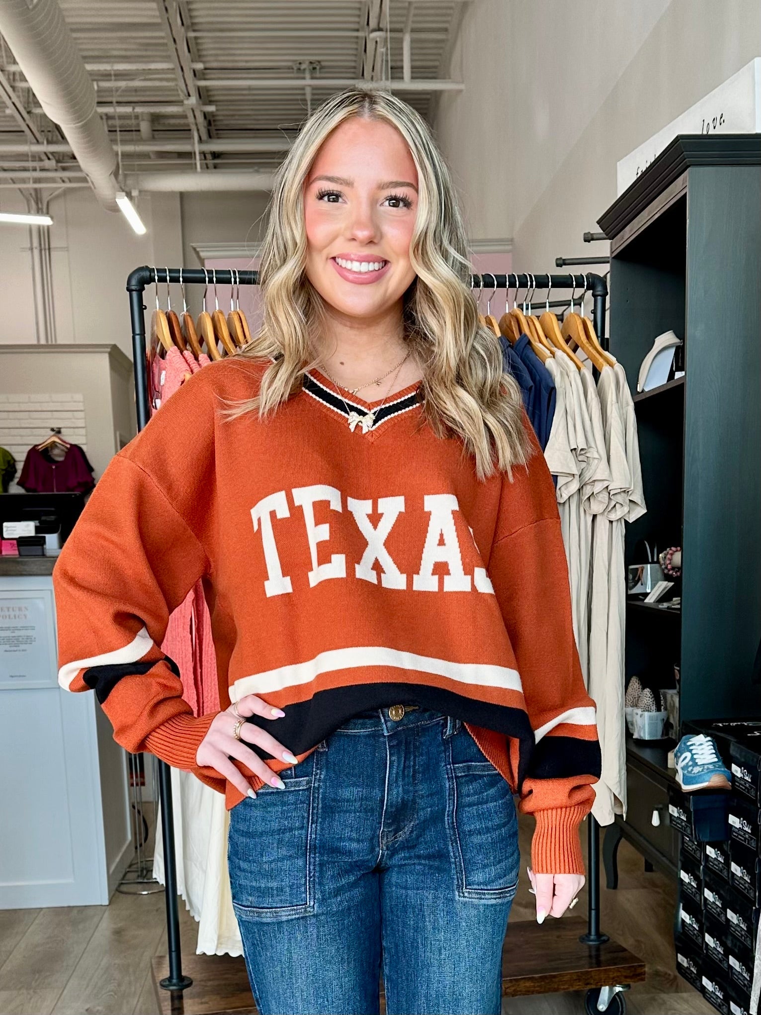 TEXAS V NECK SWEATER - Mainstream Boutique