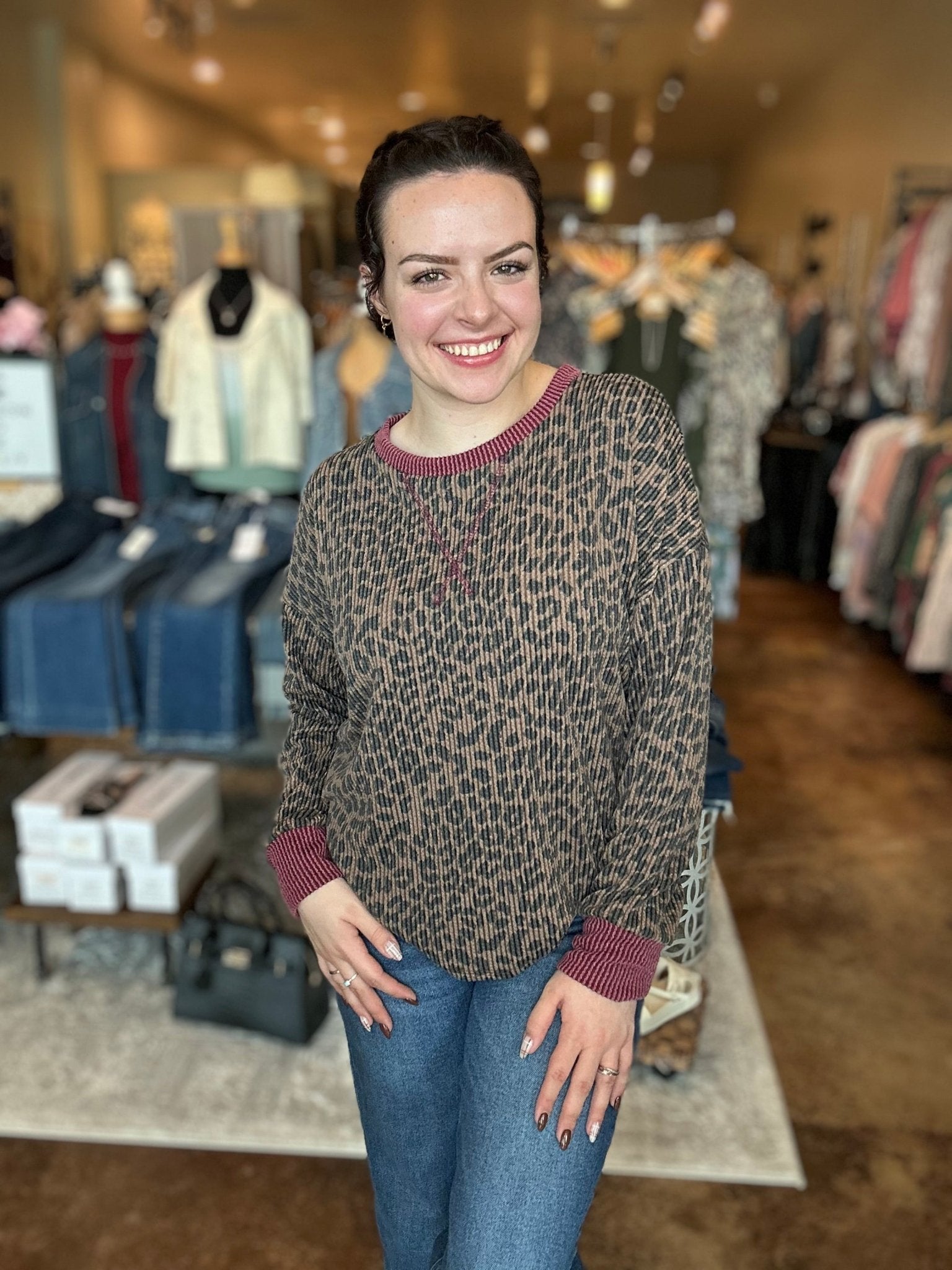 Ribbed Animal Print Pullover - Mainstream Boutique