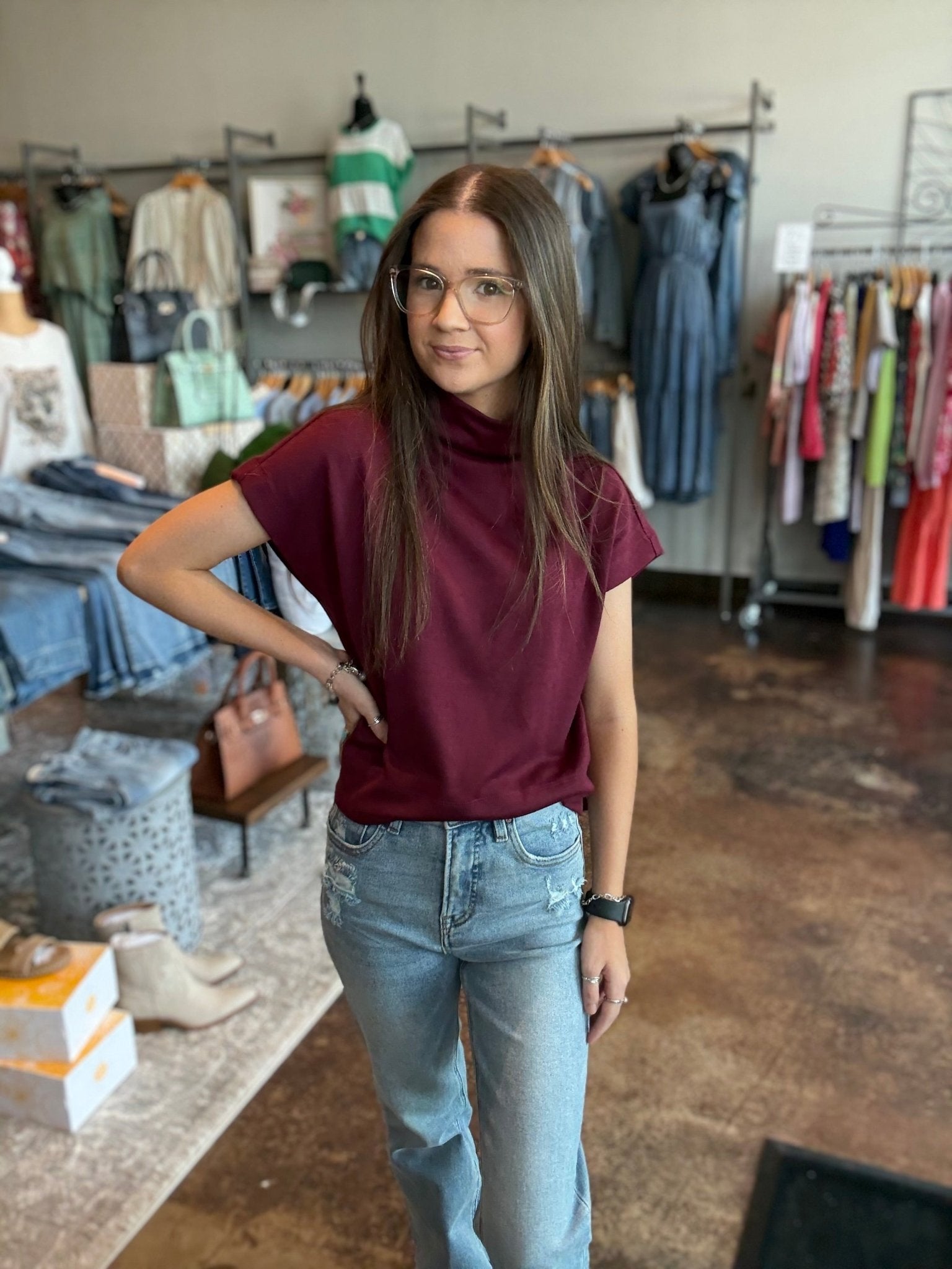Cap Sleeve Mock Neck Knit Top - Mainstream Boutique