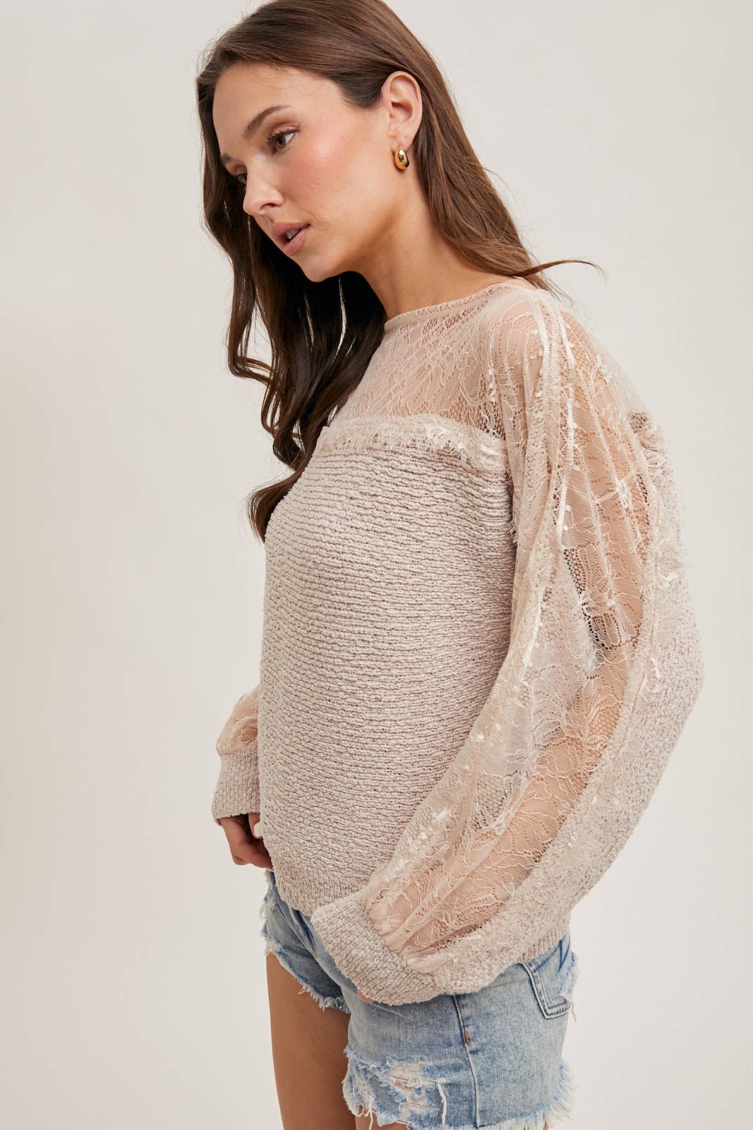 BOAT NECK LACE TRIMMED KNIT SWEATER PULLOVER - Mainstream Boutique