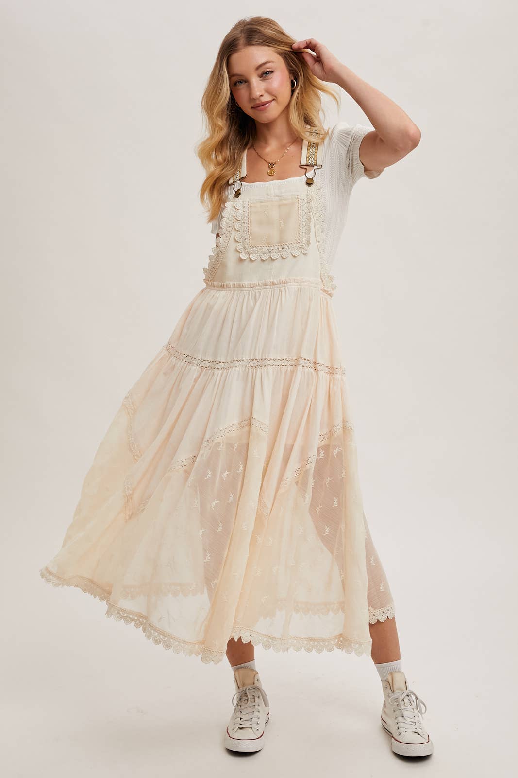 LACE EMBROIDERED TULLE BIB MAXI DRESS - Mainstream Boutique