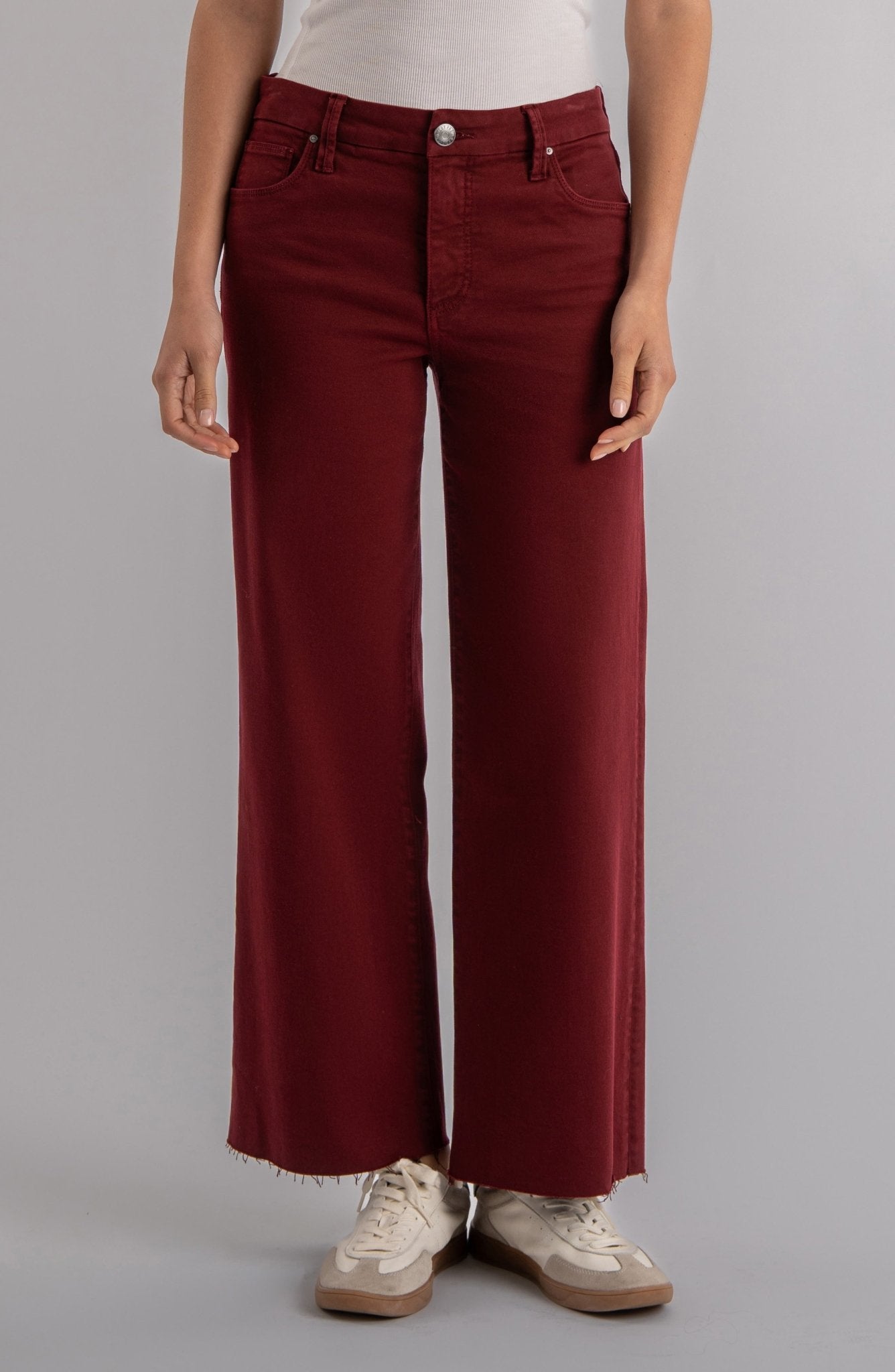 KUT Meg High Rise Fab Ab Wide Leg - Maroon - Mainstream Boutique