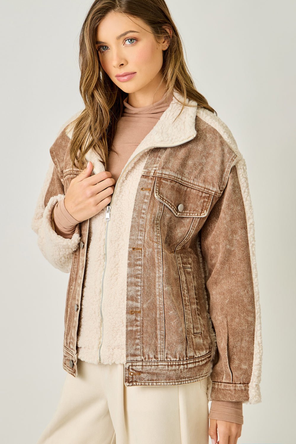 Mixed Media Sherpa Denim Jacket - Mainstream Boutique