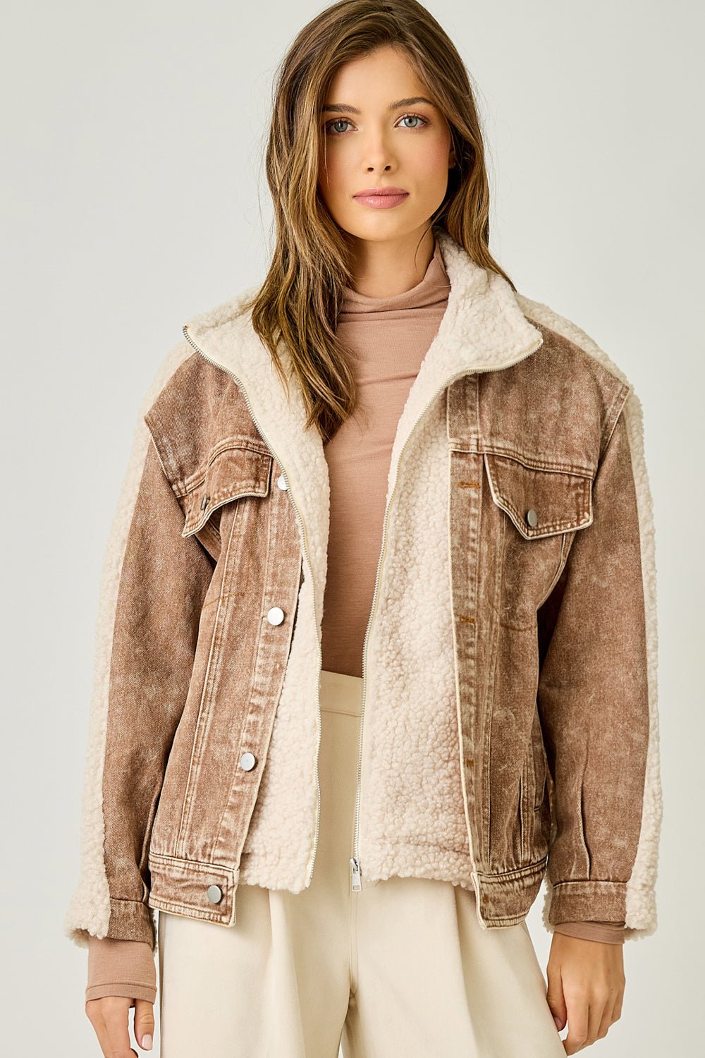 Mixed Media Sherpa Denim Jacket - Mainstream Boutique