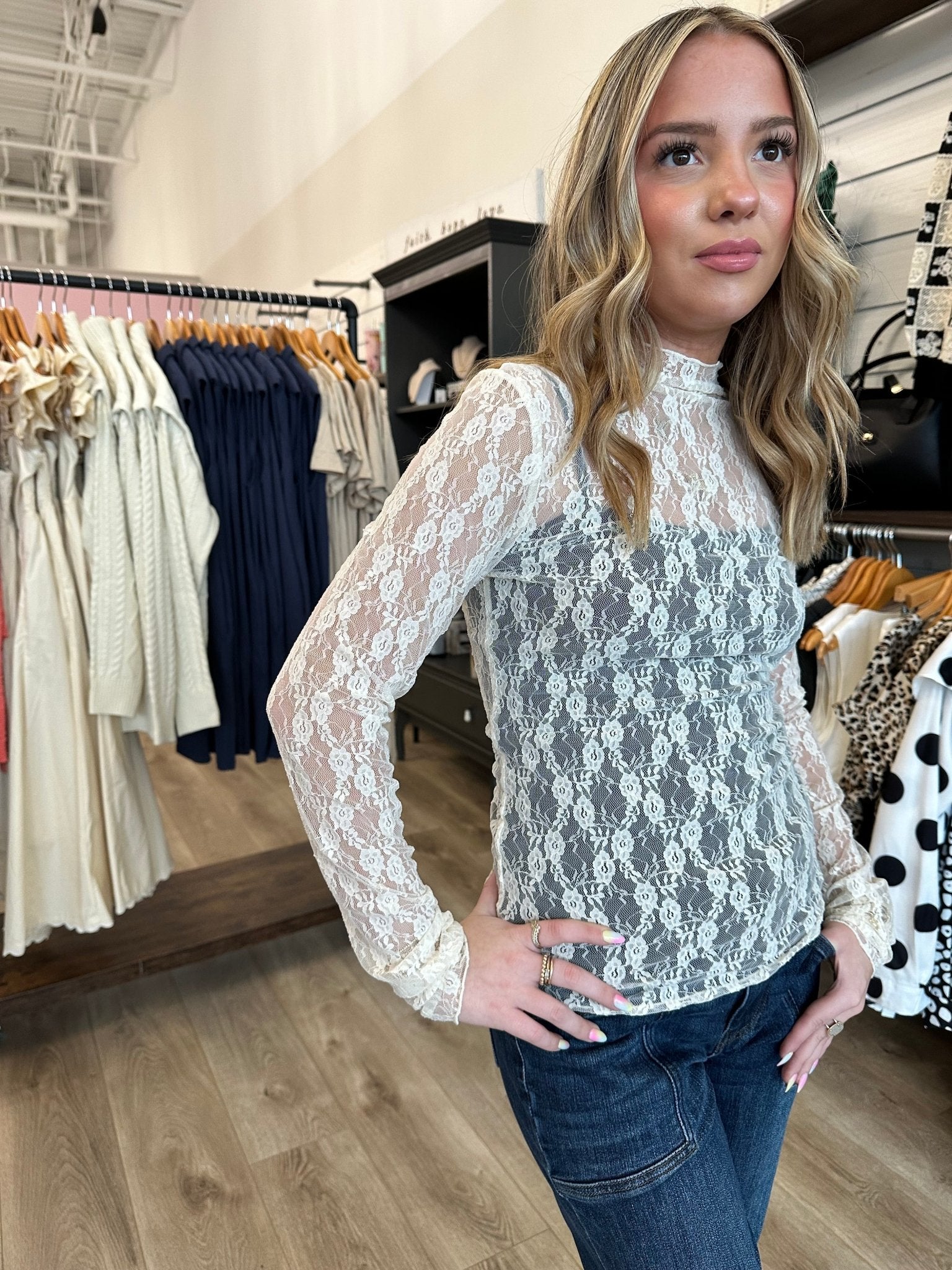 NT12220 - SHEER MOCK NECK LONG SLEEVE - Mainstream Boutique