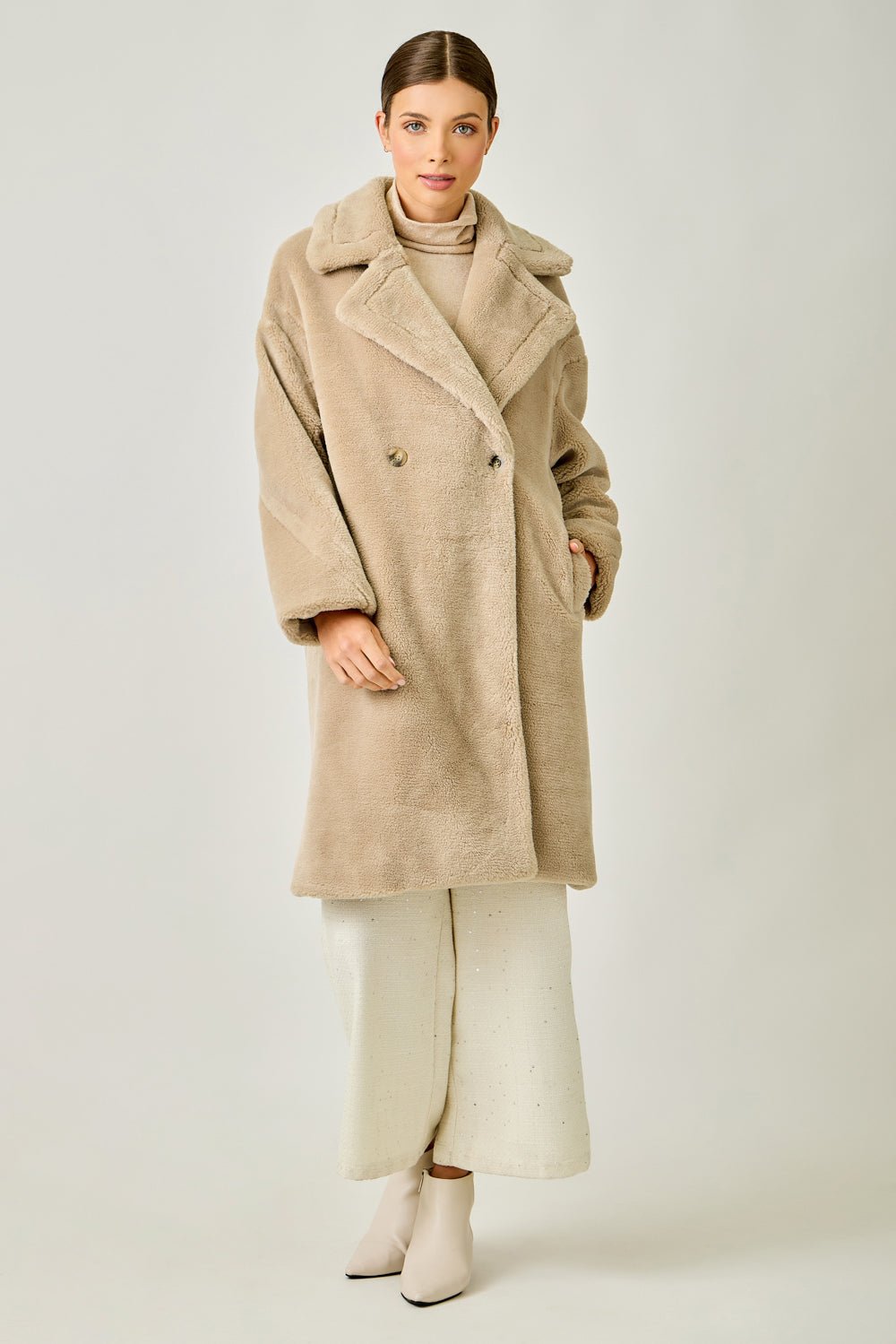 Double Breasted Faux Fur Coat - Mainstream Boutique