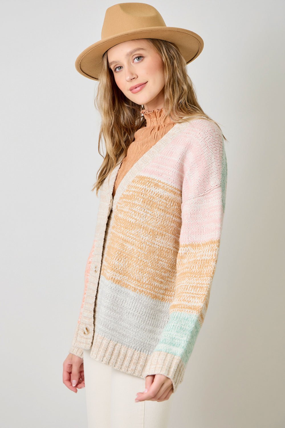 Color Block V Neck Sweater Cardigan - Mainstream Boutique