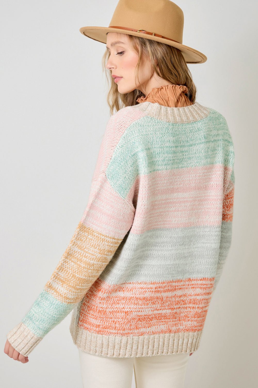 Color Block V Neck Sweater Cardigan - Mainstream Boutique