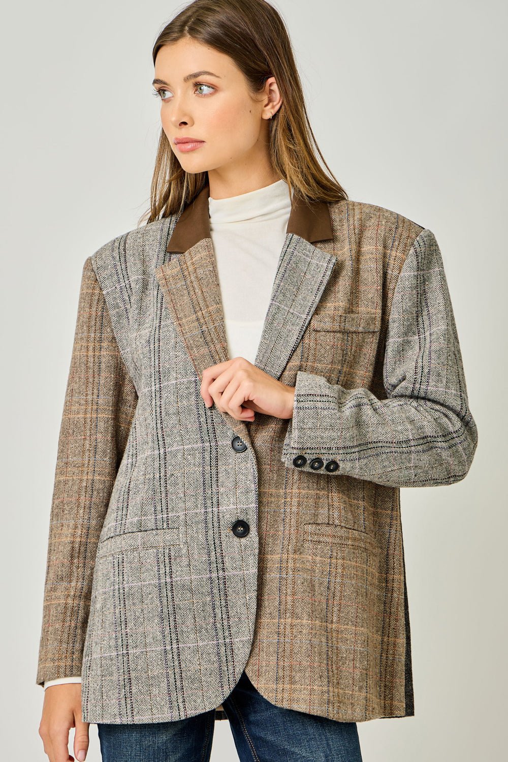 Freckled Herringbone Oversized Blazer - Mainstream Boutique