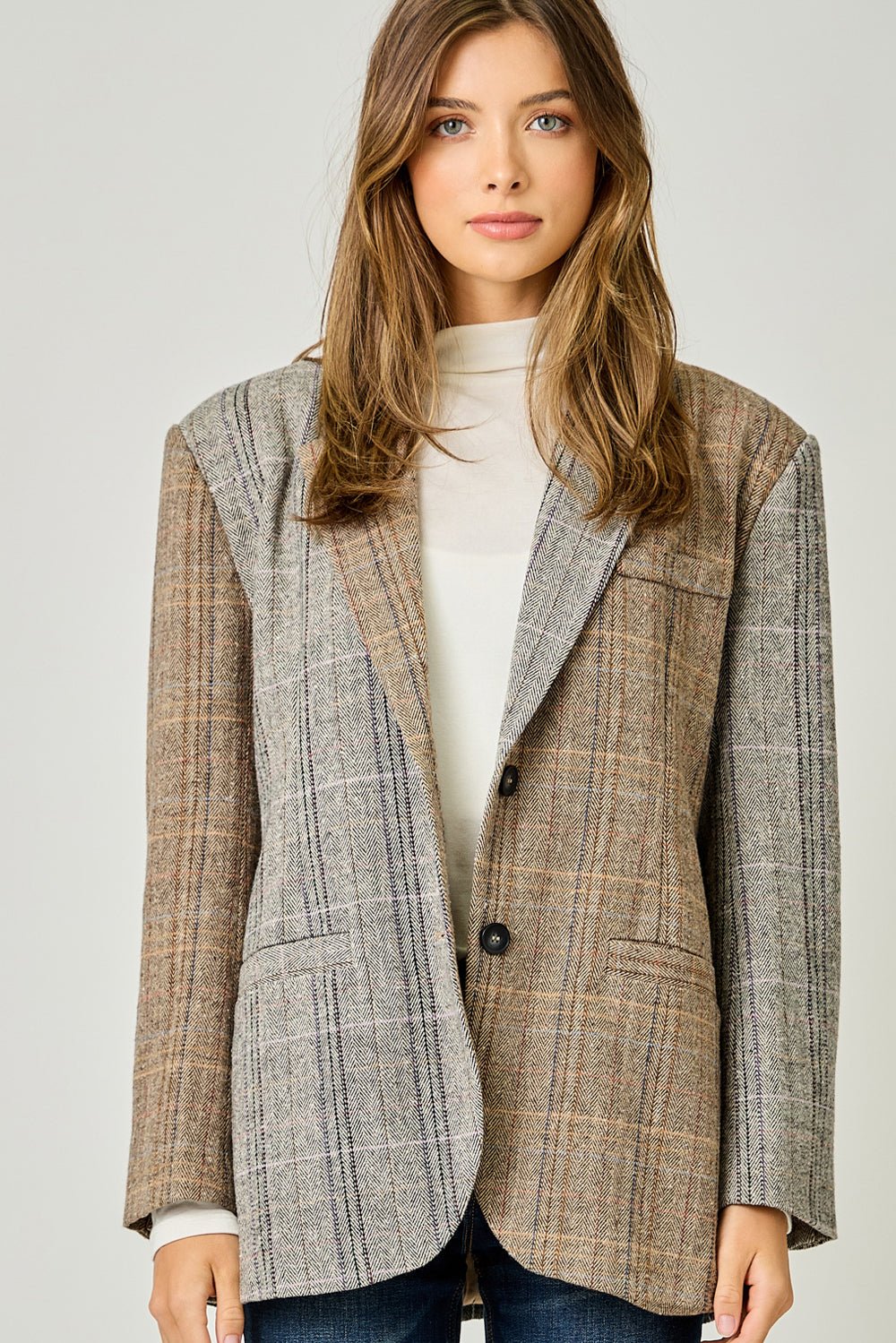 Freckled Herringbone Oversized Blazer - Mainstream Boutique