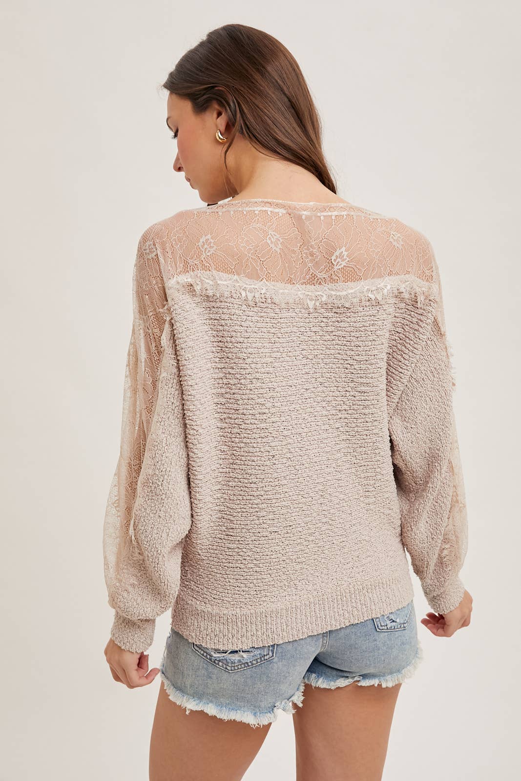 BOAT NECK LACE TRIMMED KNIT SWEATER PULLOVER - Mainstream Boutique