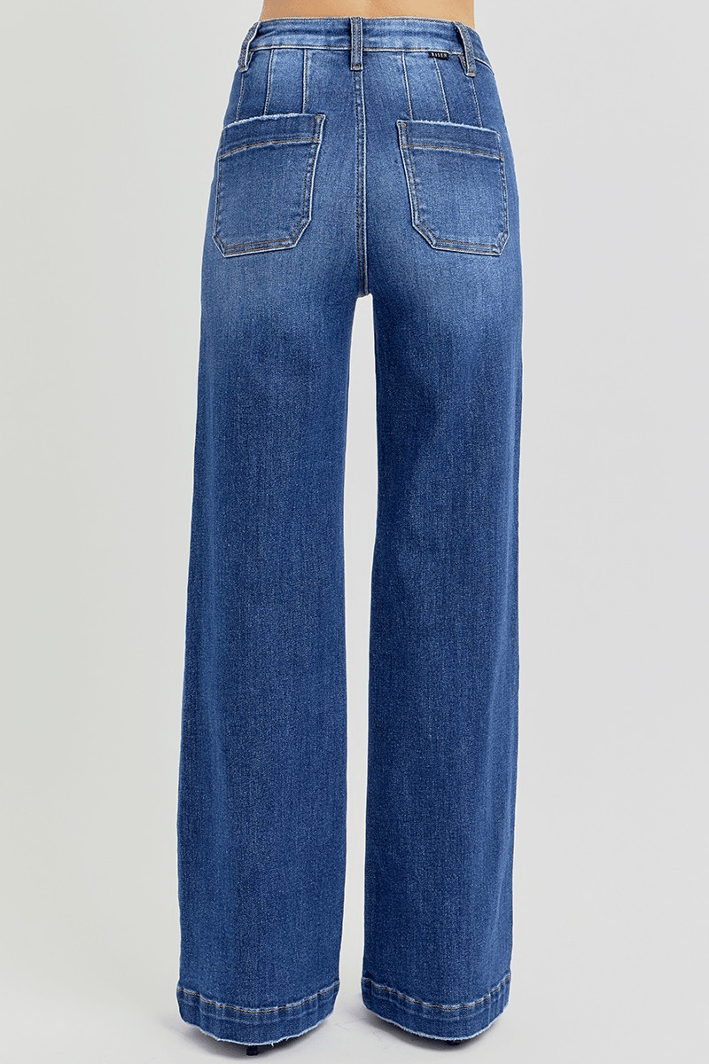 High Rise Wide Leg Slanted Pocket Jeans - Mainstream Boutique