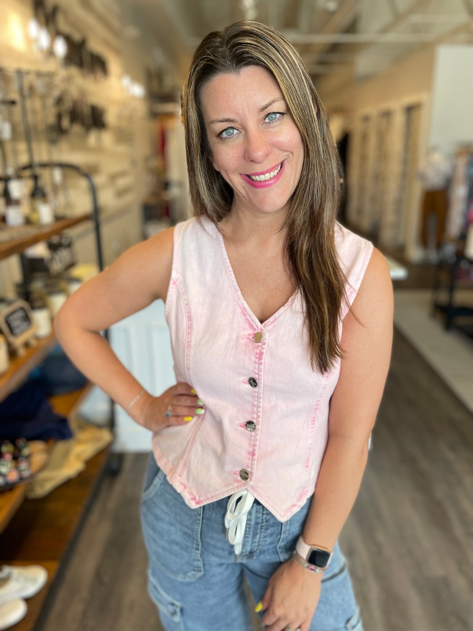 V - Neck Button Vest - Mainstream Boutique
