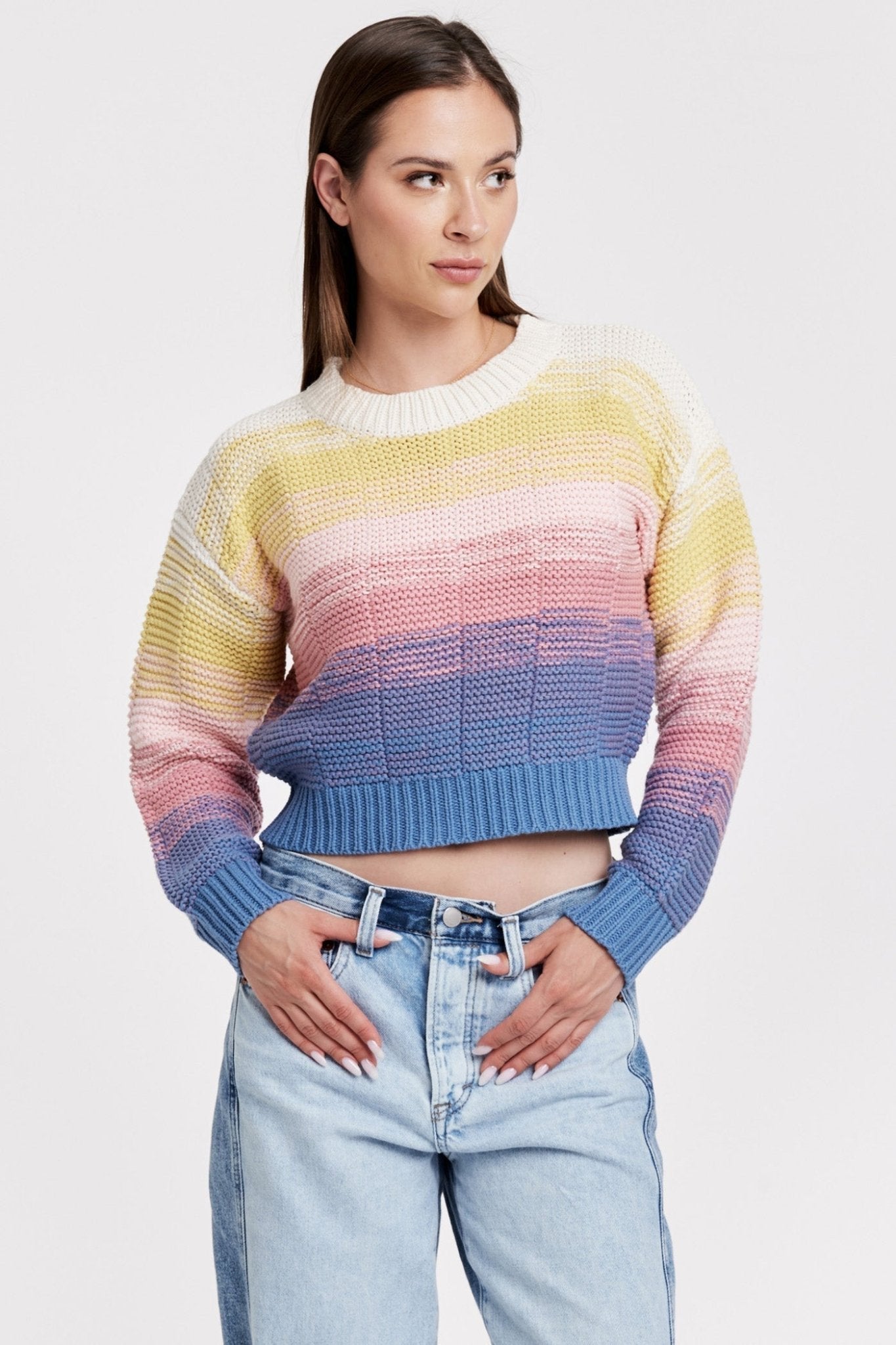 Another Love Jaycee Ombre LS Crochet Sweater - Sunrise Melange - Mainstream Boutique