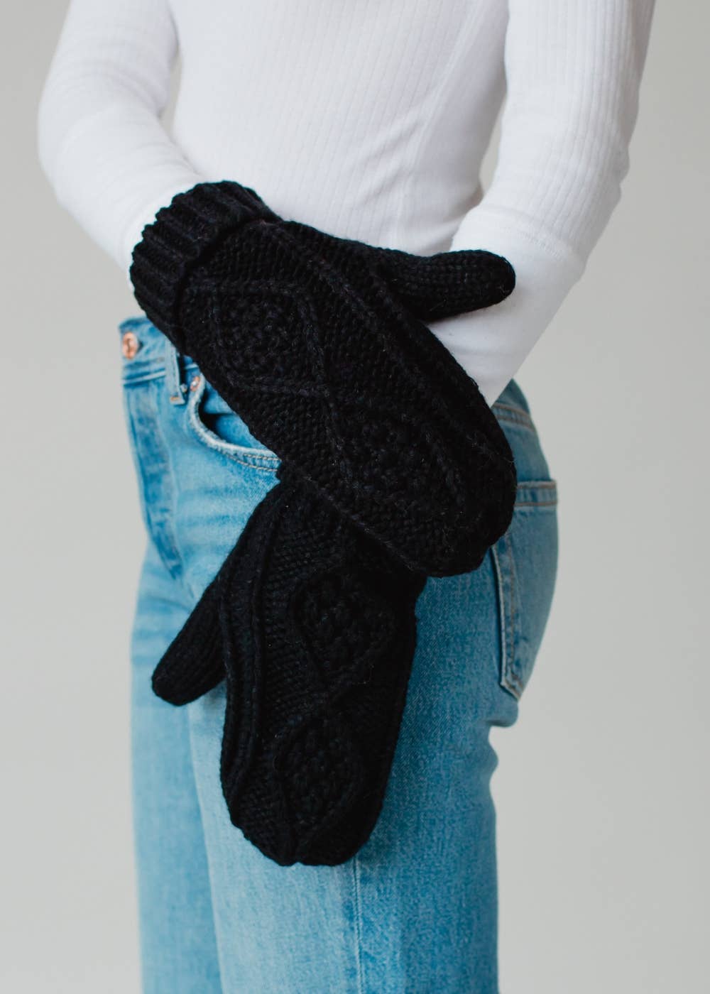 Black Cable Knit Mittens - Mainstream Boutique