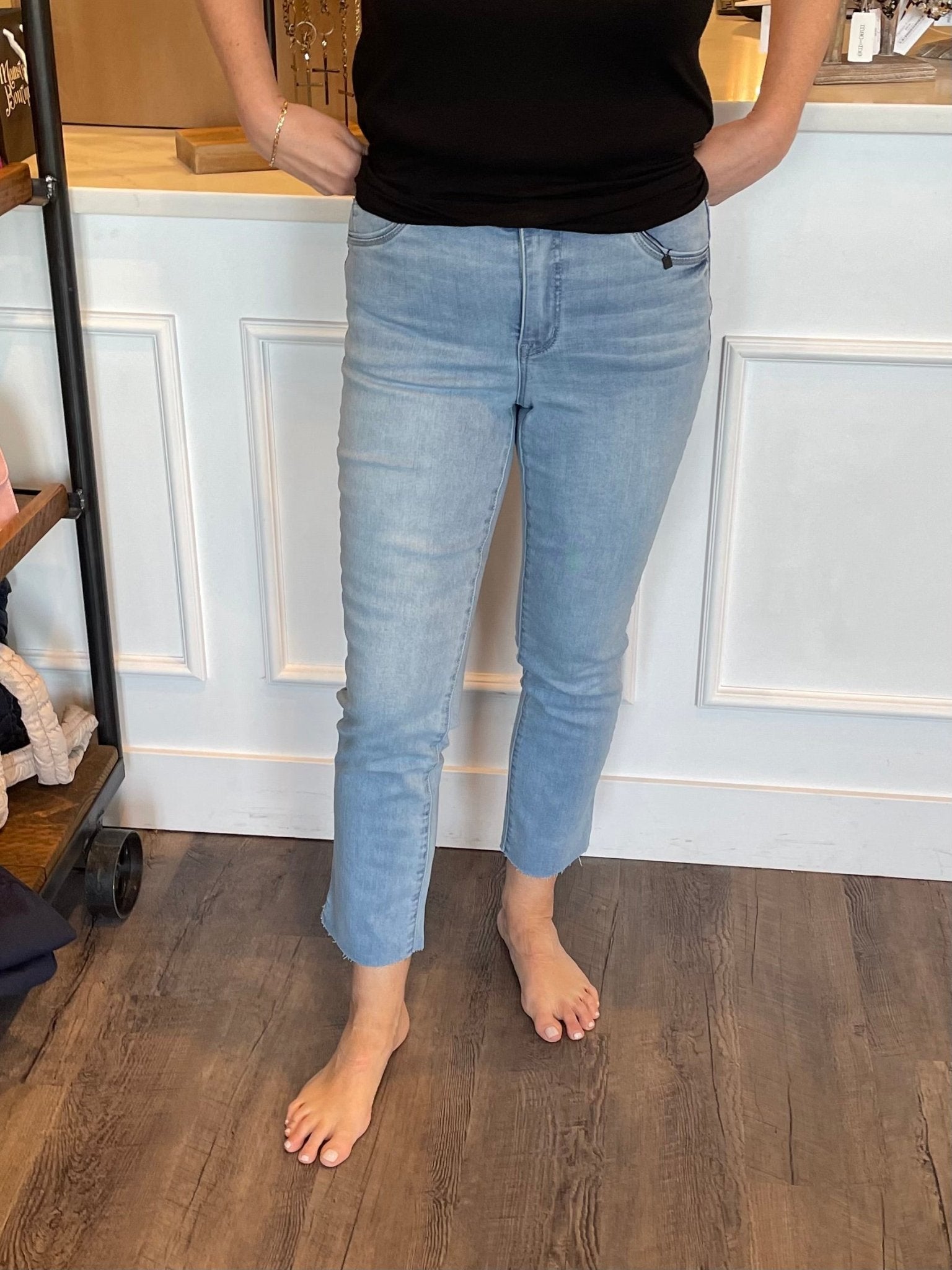 Mac And Me High Rise Vintage Skinny Raw Hem W/ Strings & Clean Slit - HQ - Mainstream Boutique