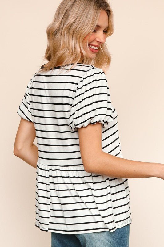 Front Ribbon Bow Tie Stripe Top - Mainstream Boutique