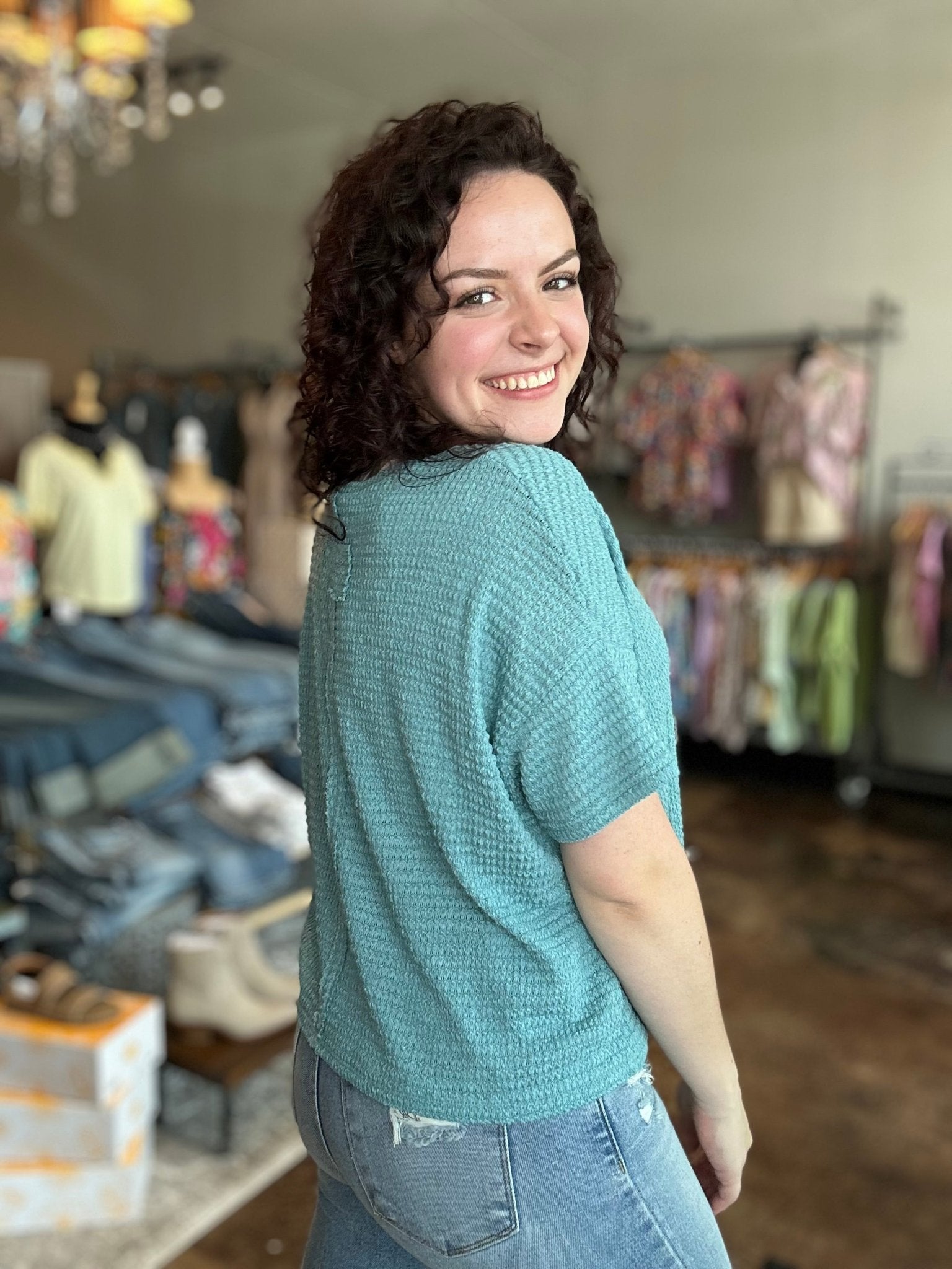 Drop Shoulder Short Sleeve Jacquard Sweater - Mainstream Boutique