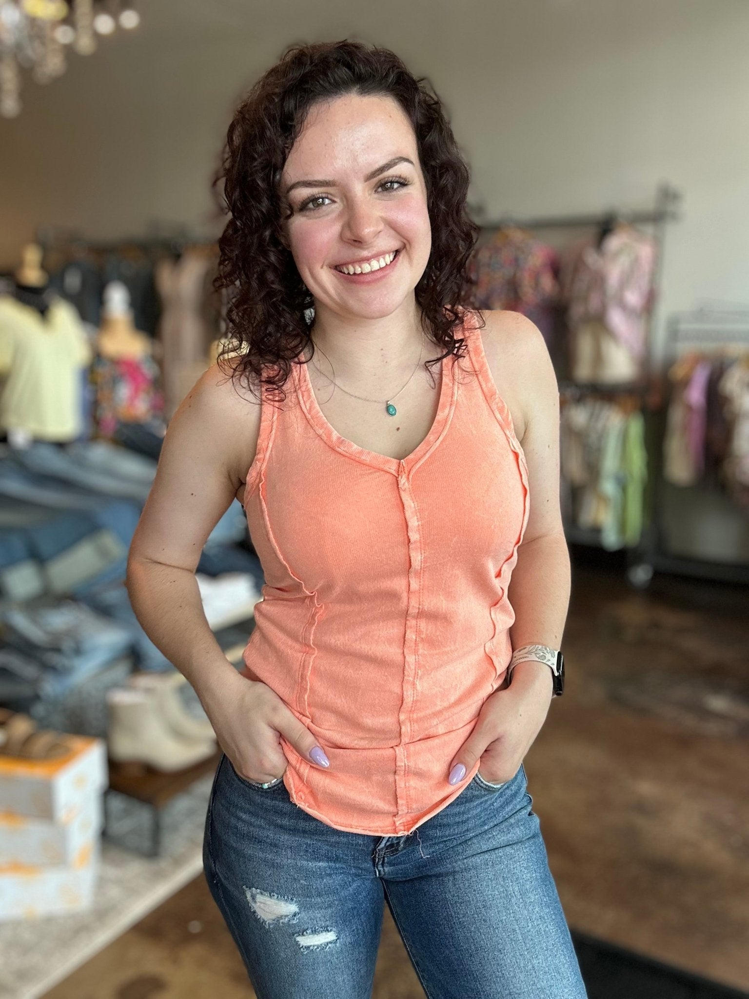 Crinkle Washed French Terry Raw Edge Top - Mainstream Boutique