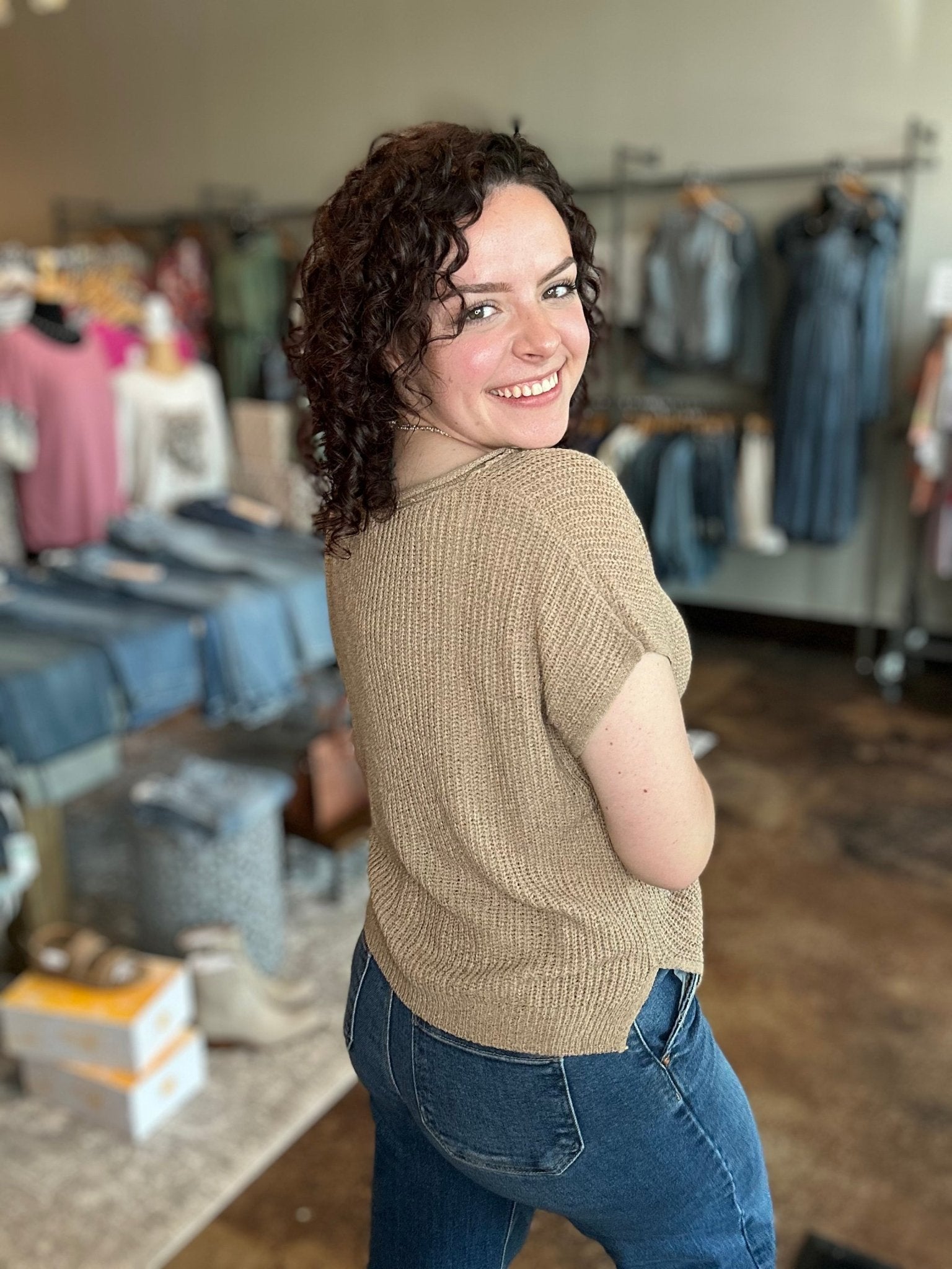 Split Neck Sweater Knit Top - Mainstream Boutique