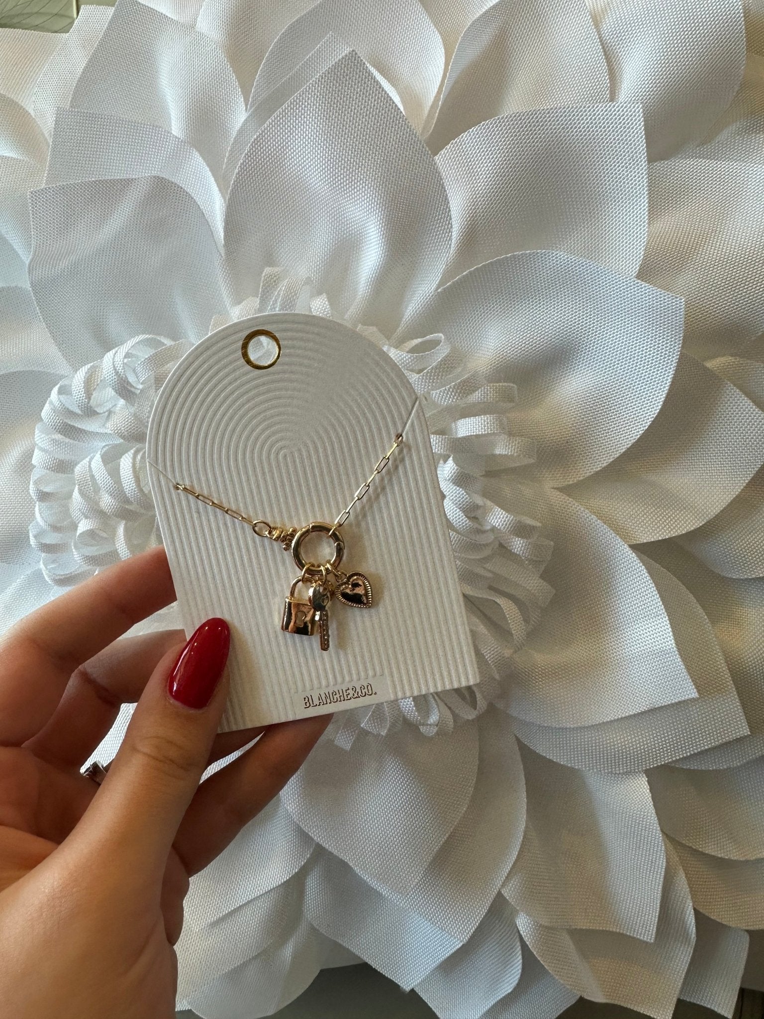 Gold Chain Necklace With Key, Lock, Heart Charms - Mainstream Boutique