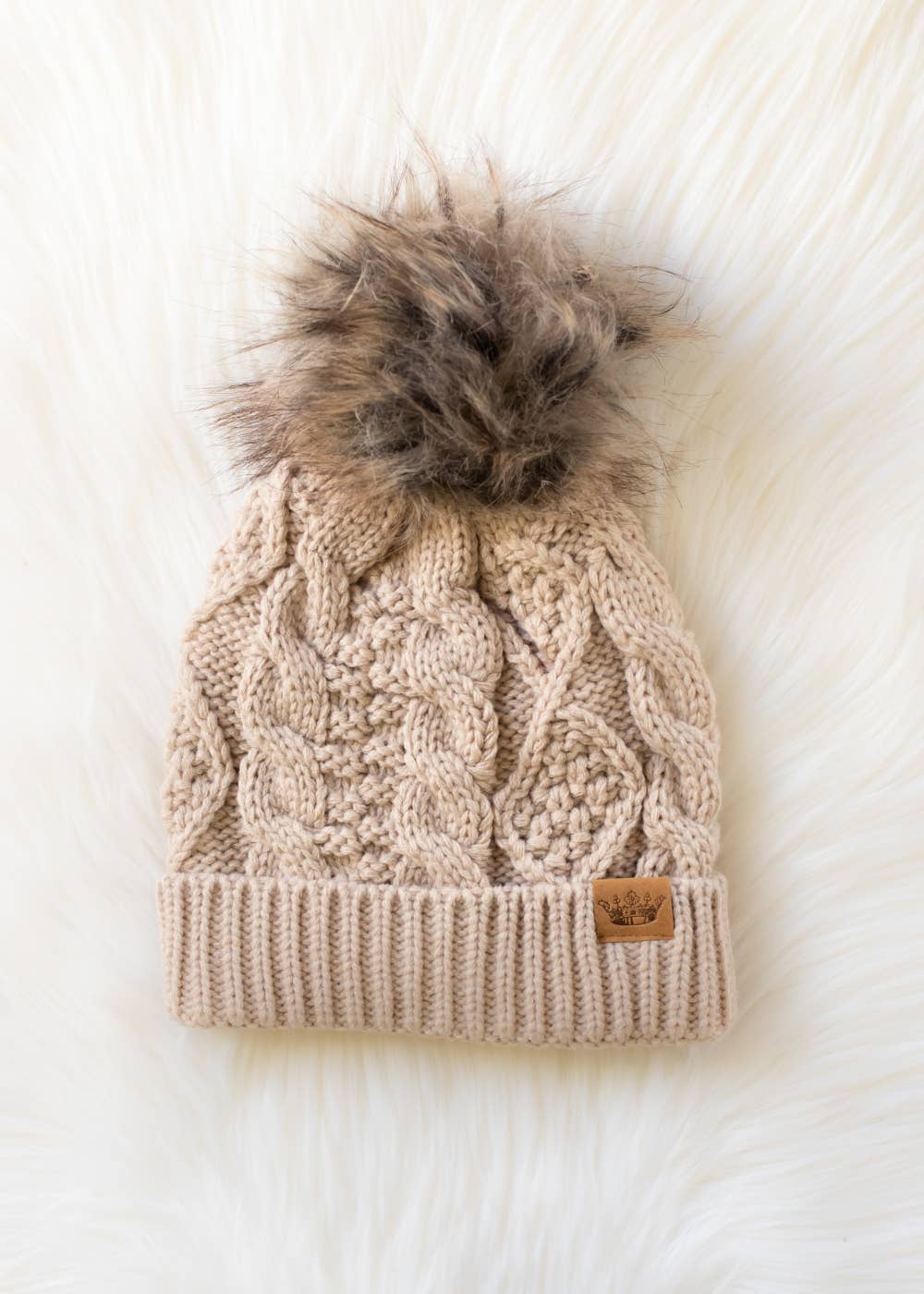 Taupe Cable Knit Pom Hat - Mainstream Boutique