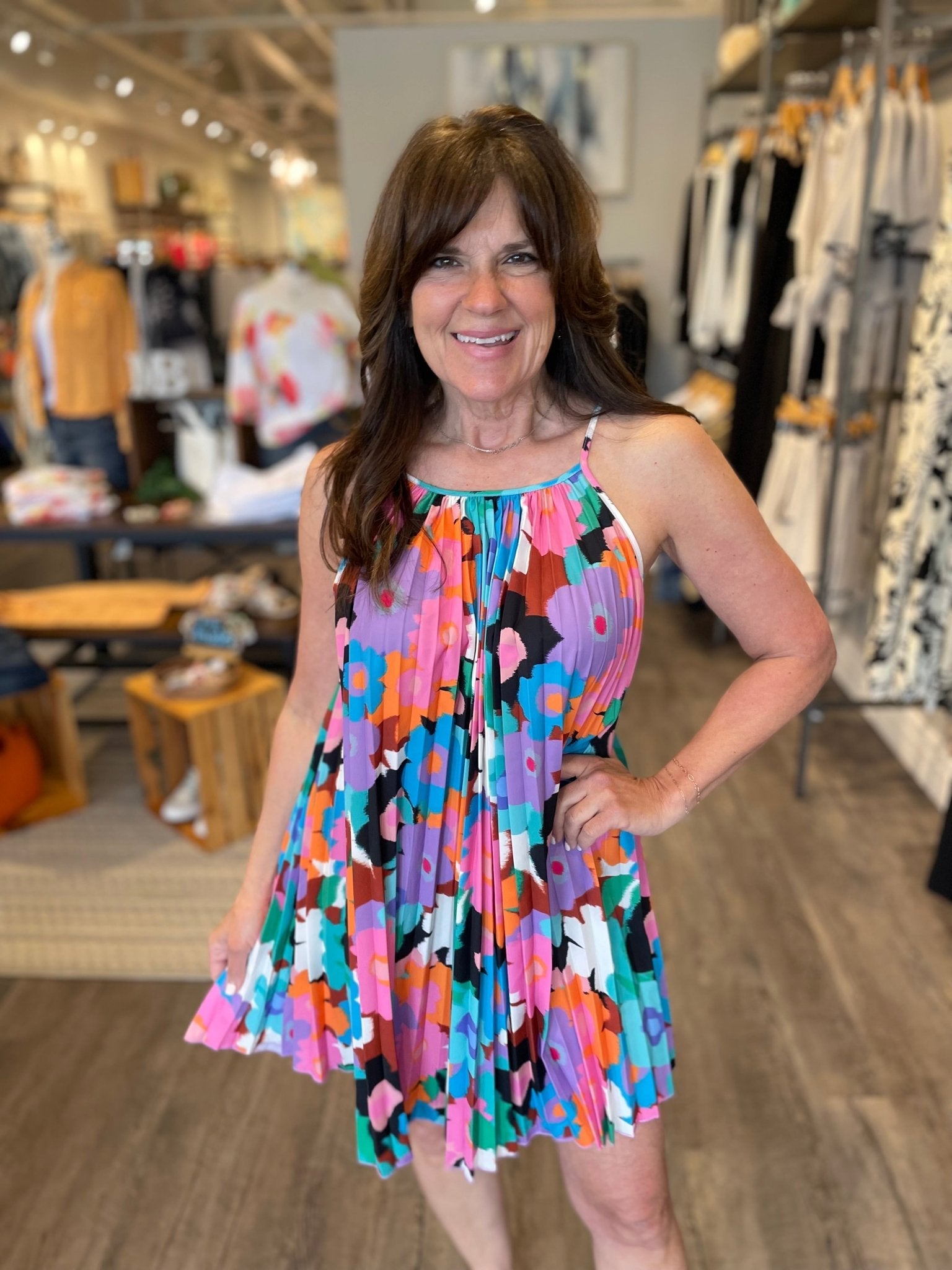 Pleated Floral Dress - Mainstream Boutique