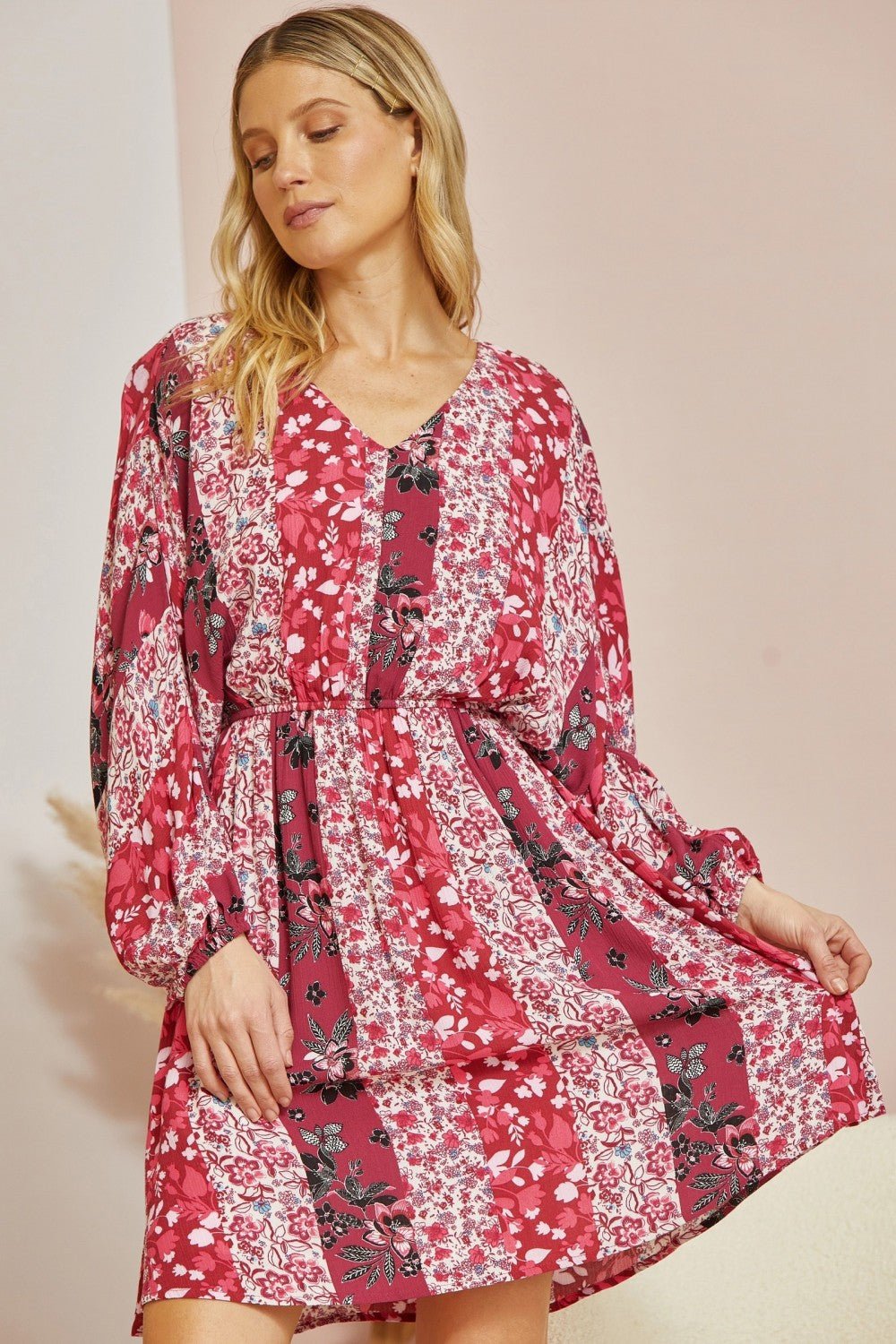 V - Neckline W/ Dolman Sleeves Dress - Mainstream Boutique