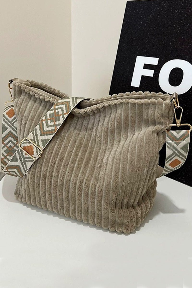 Corduroy Tote Bag With Shoulder Strap - Mainstream Boutique