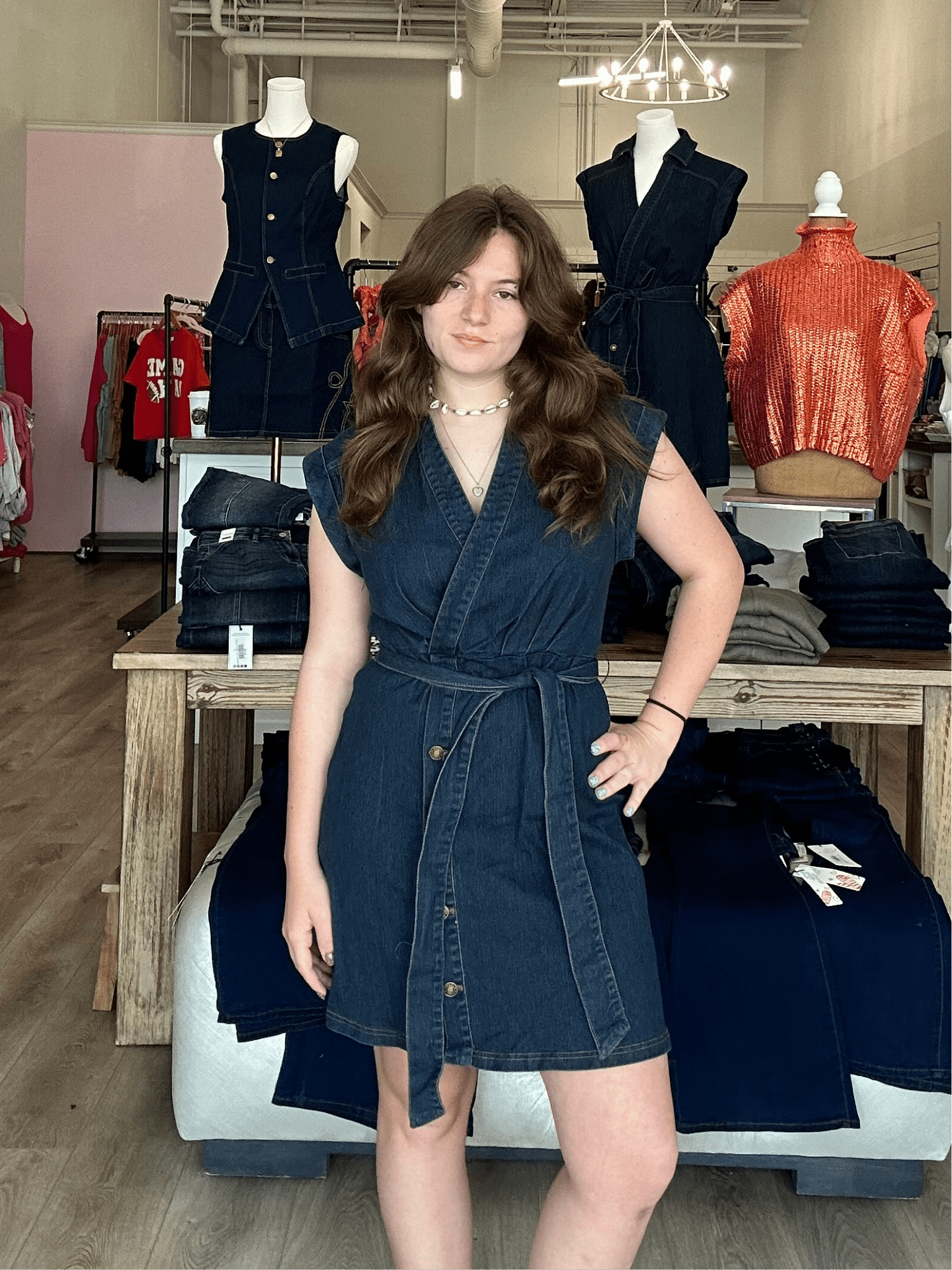 SHORT SLEEVE SURPLICE V NECK DENIM MINI DRESS W/SIDE ZIPPER - Mainstream Boutique