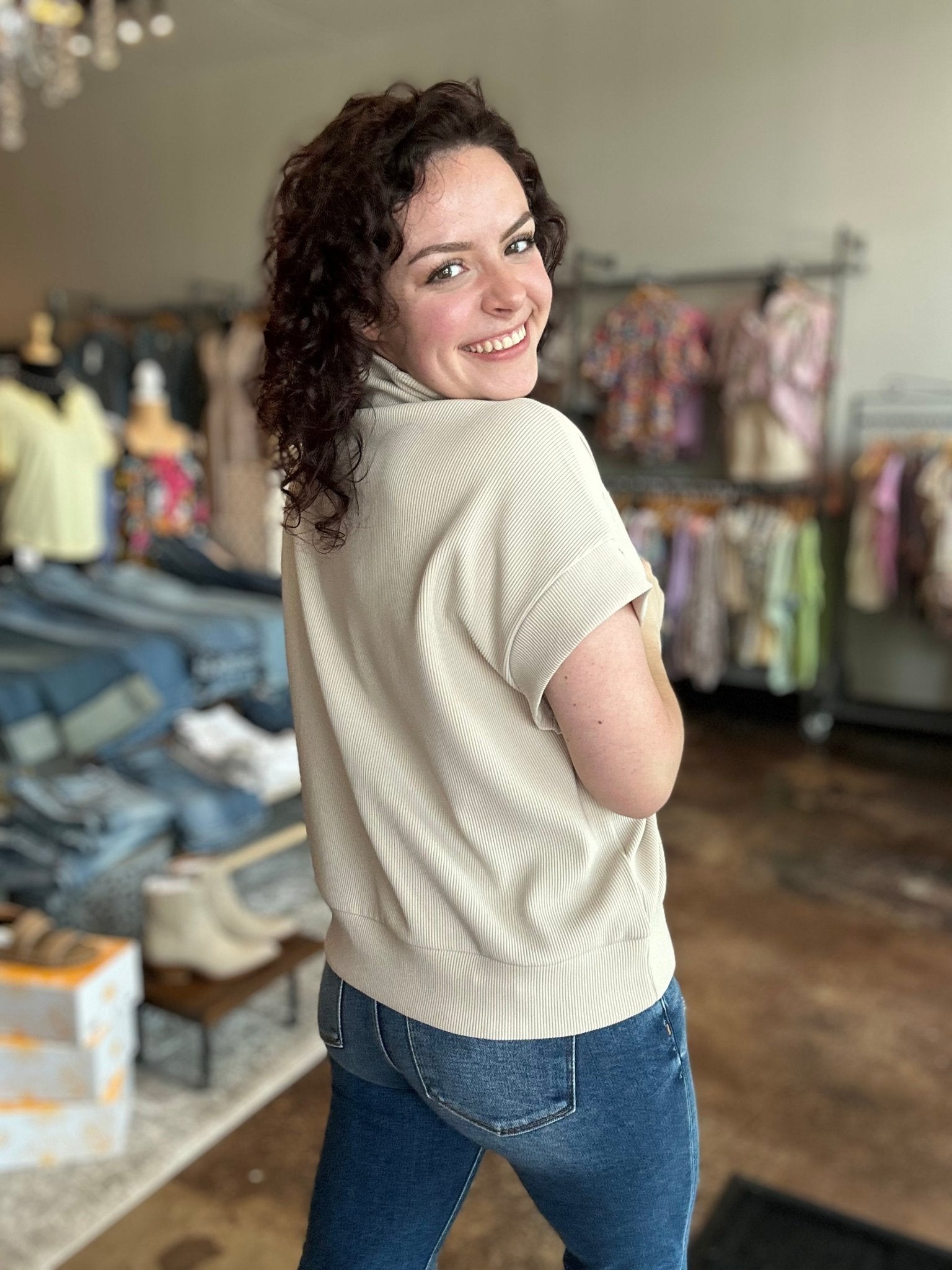 Ribbed Half Zip Top - Mainstream Boutique