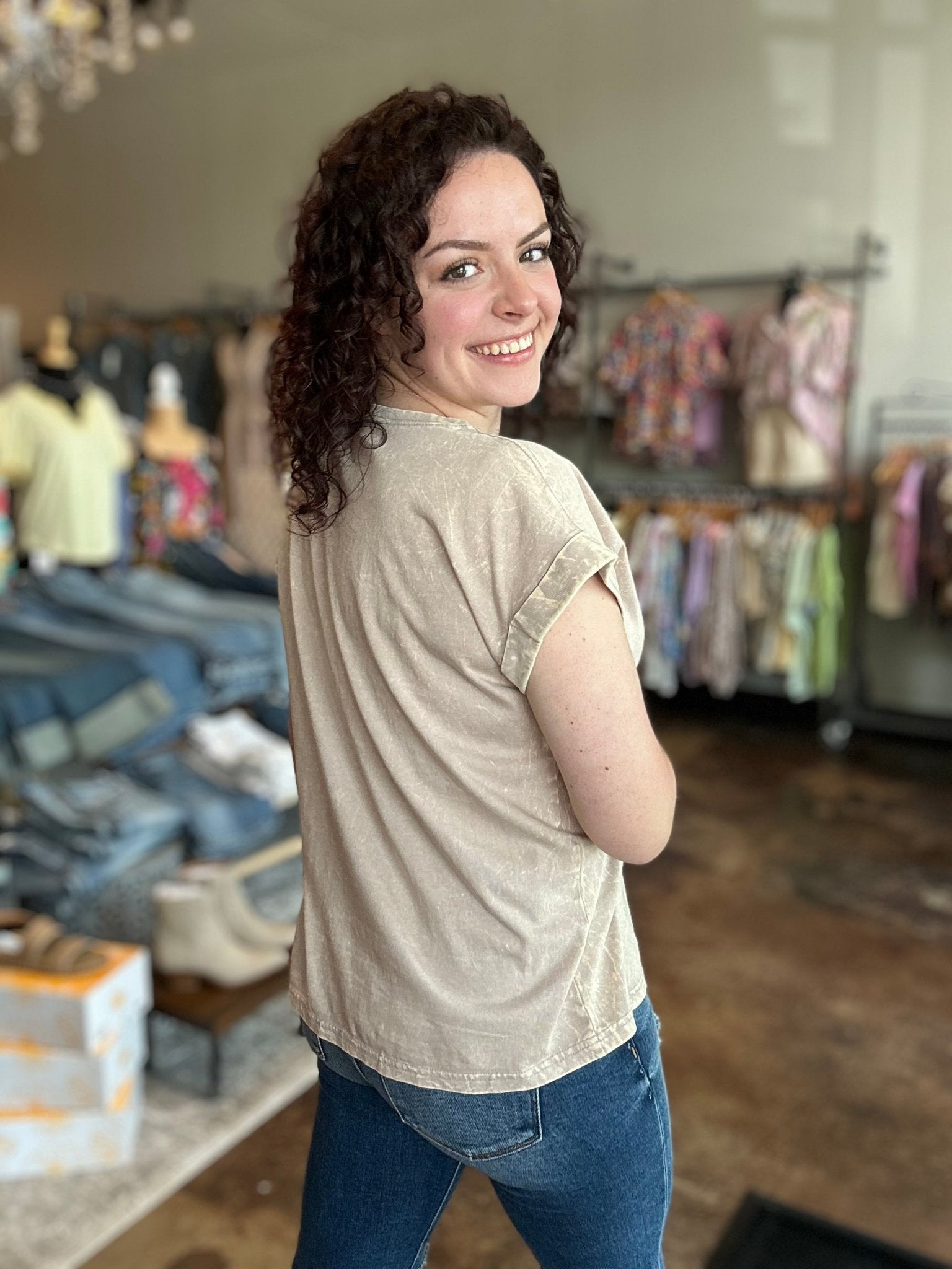 Crinkle Washed Folded Short Sleeve Tee - Mainstream Boutique