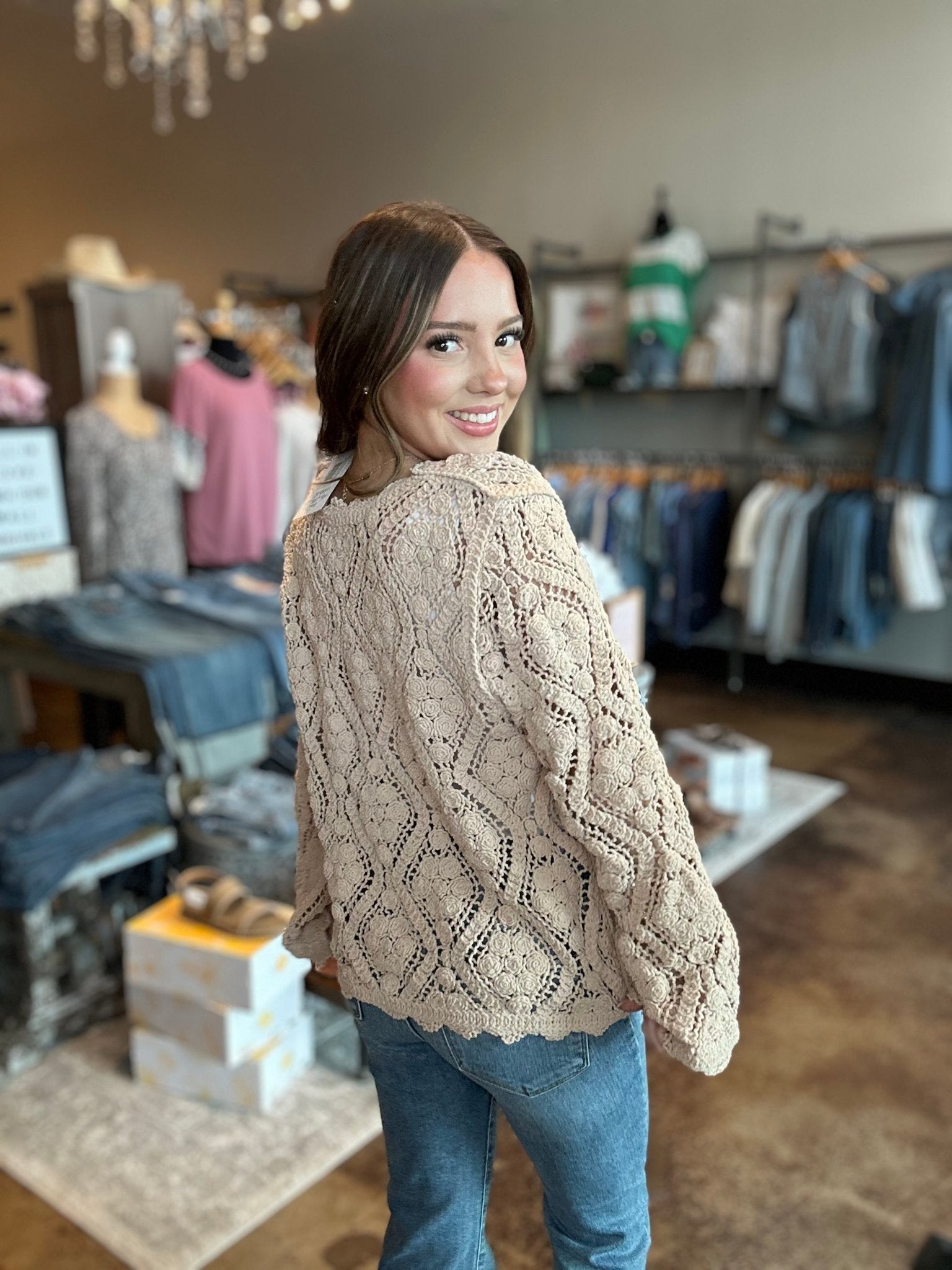 Crochet Knit Long Sleeve Top - Mainstream Boutique