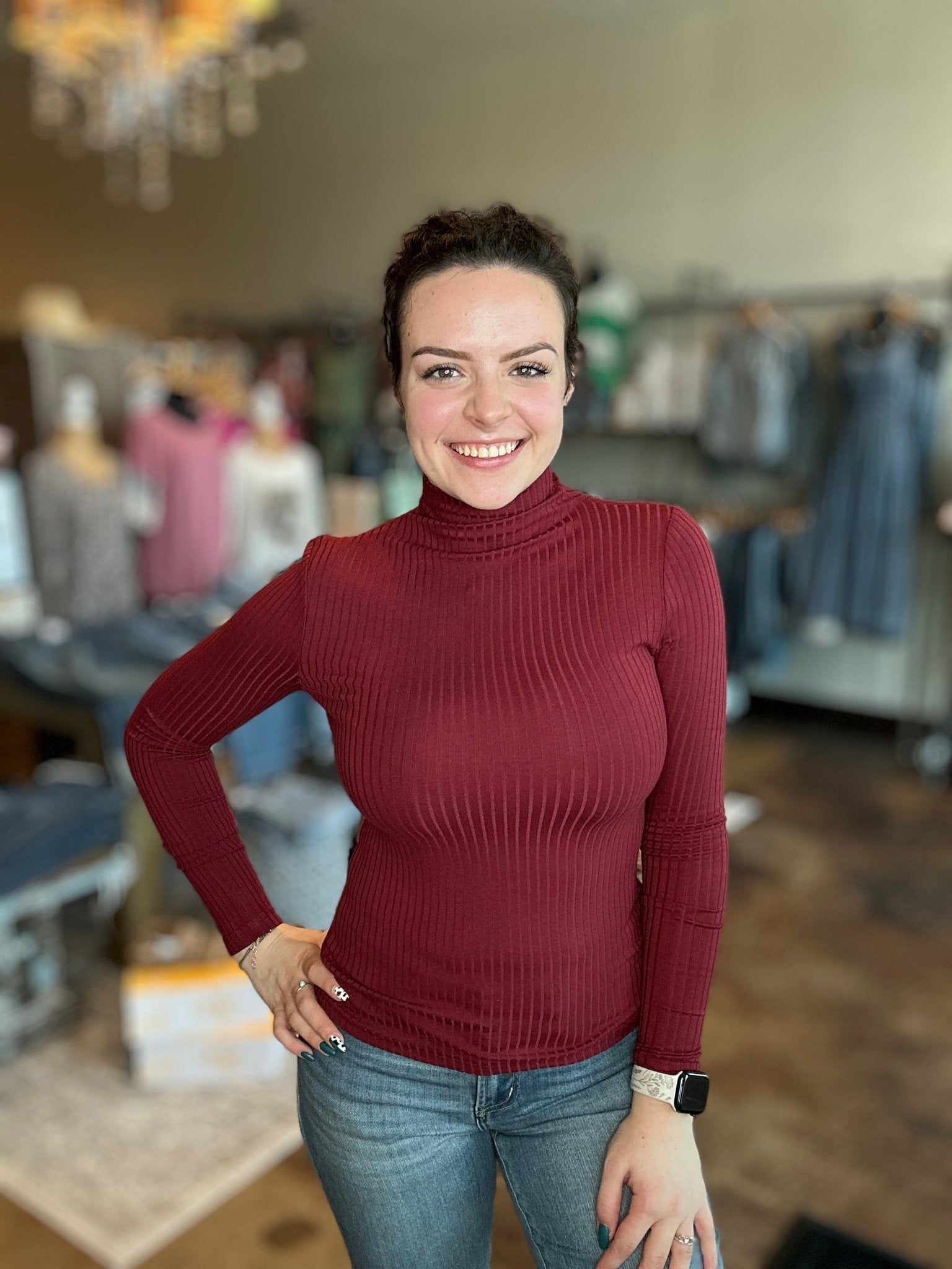 Long Sleeve Ribbed Mock Neck Top - Mainstream Boutique