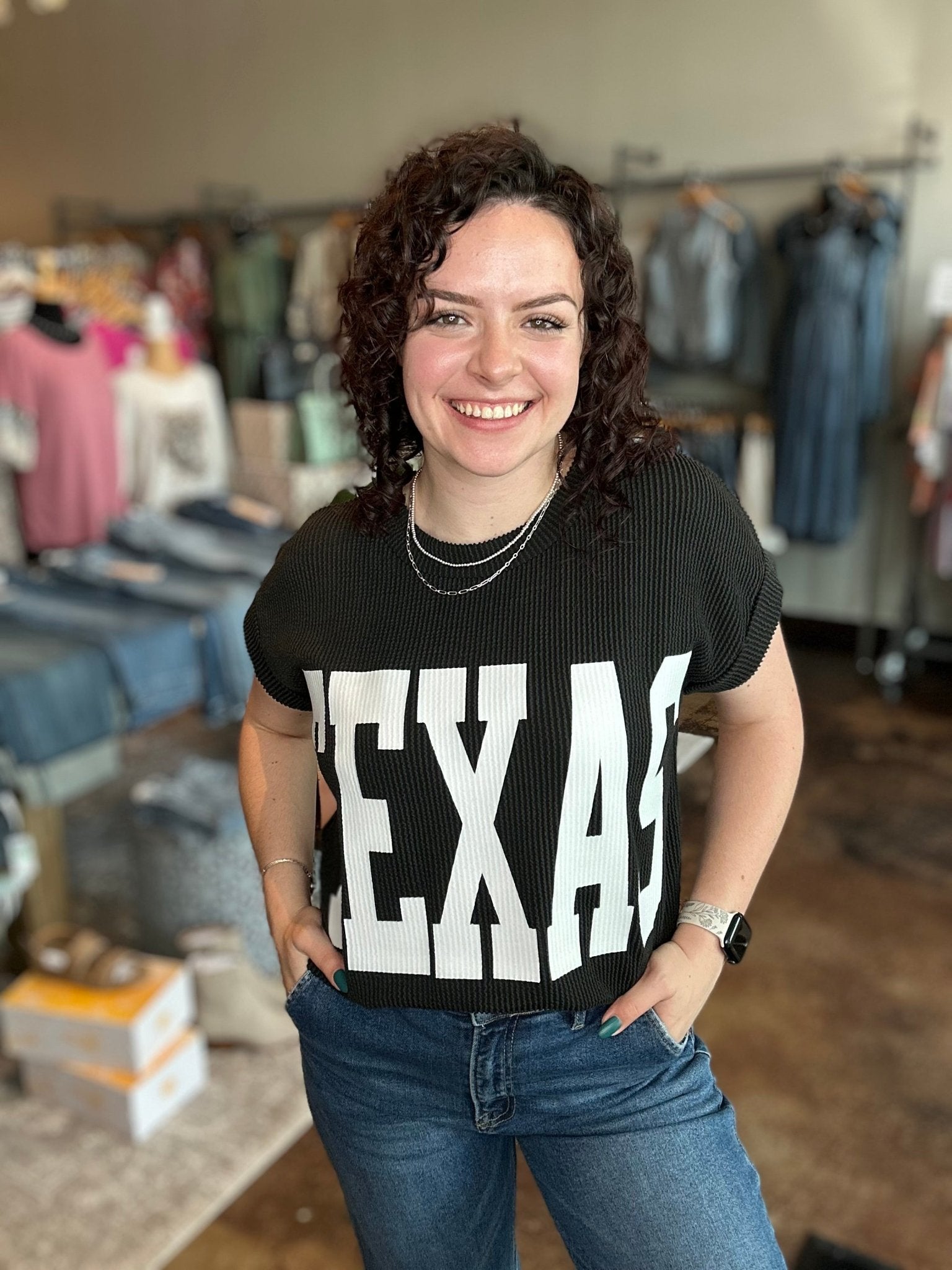 'TEXAS' Graphic Ribbed Knit Top - Mainstream Boutique