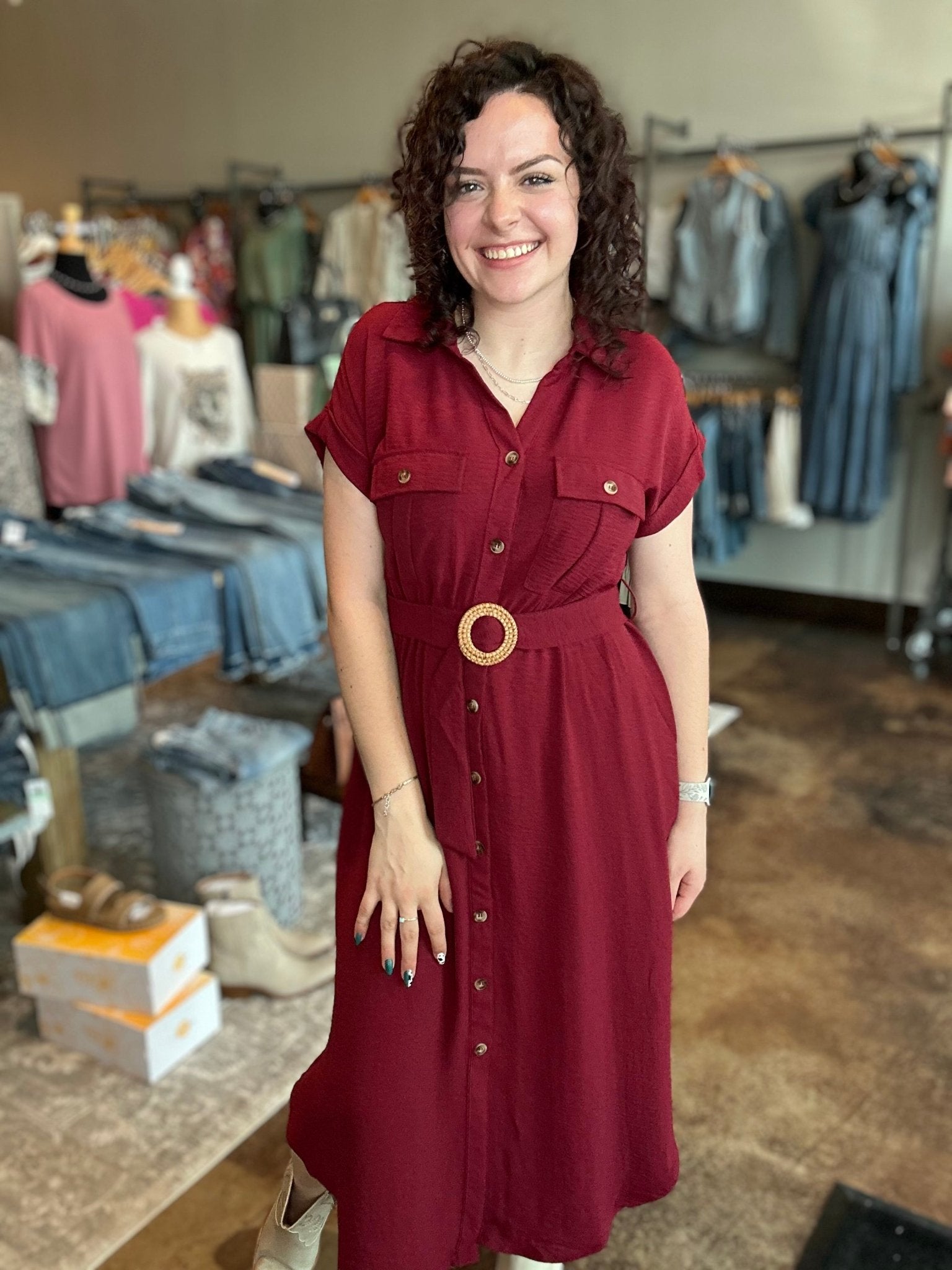 Button Down Belted Midi Dress - Mainstream Boutique