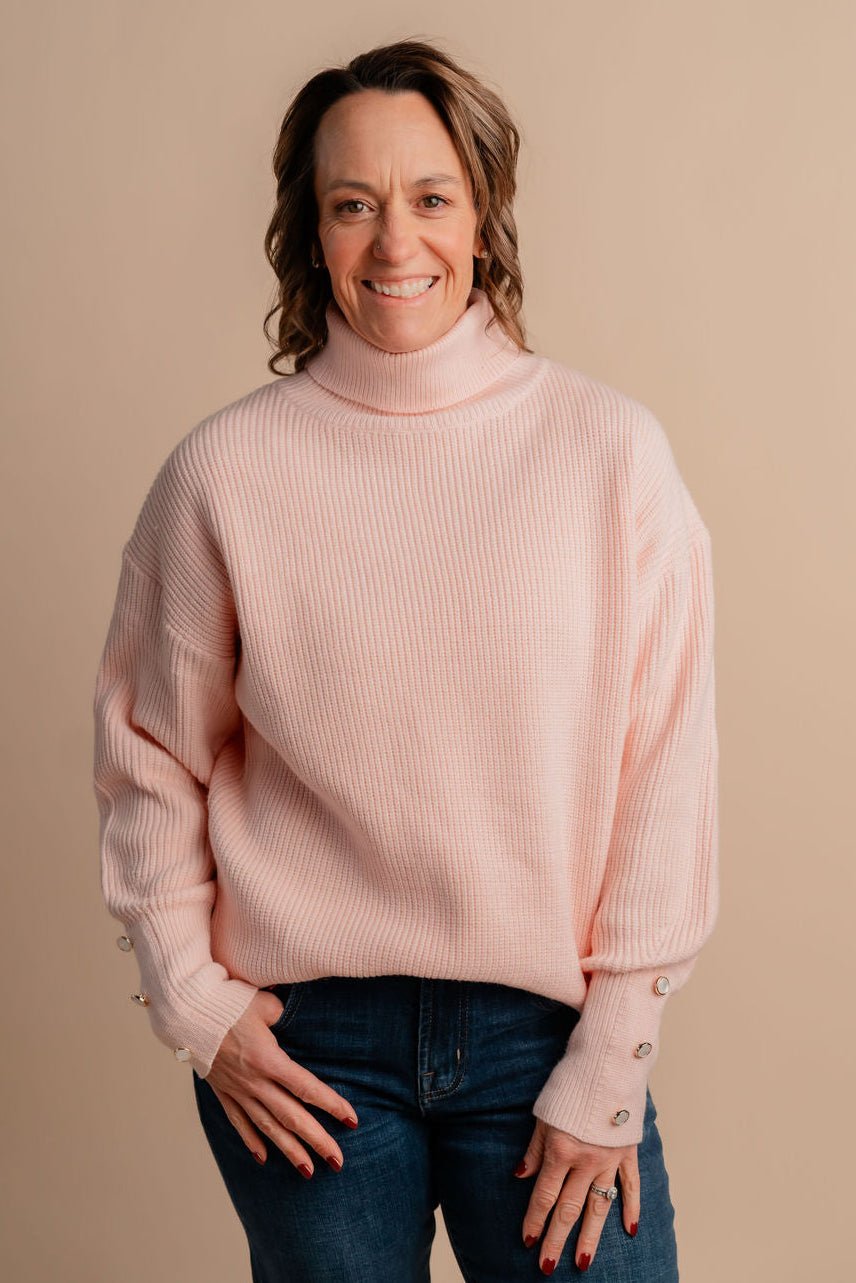 Turtle Neck Sweater W/ Button Detail - Mainstream Boutique