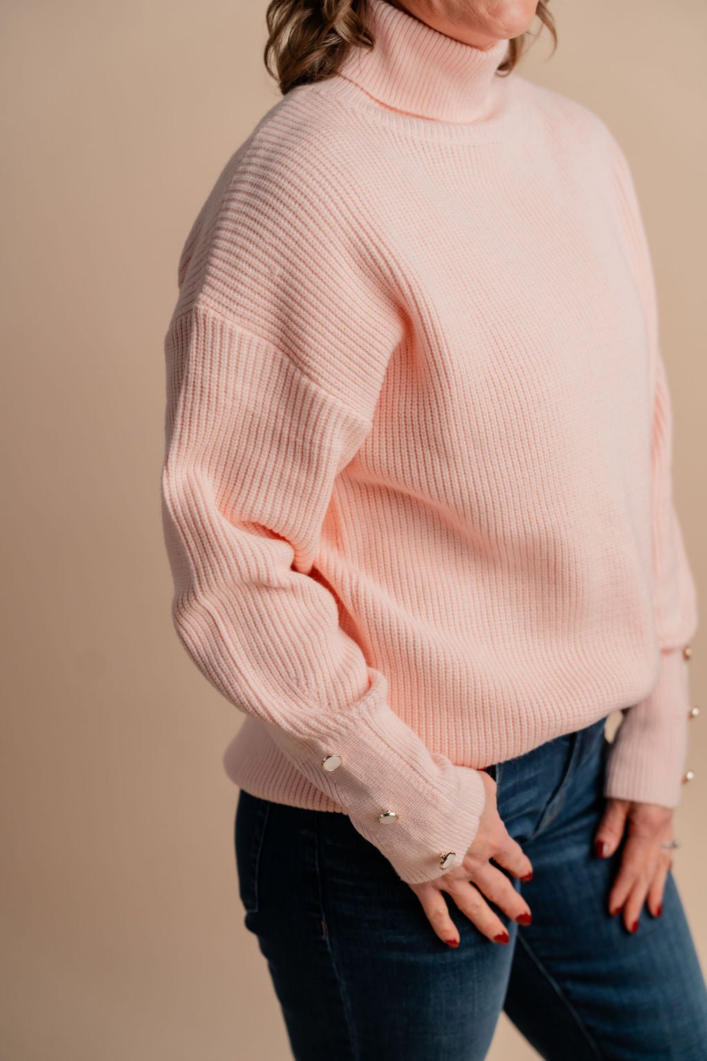 Turtle Neck Sweater W/ Button Detail - Mainstream Boutique