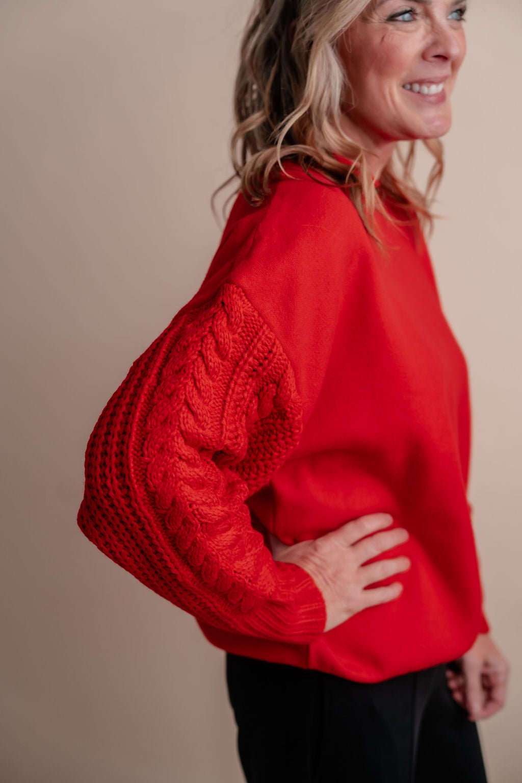 Cable Knit Round Neck Sweater - Mainstream Boutique