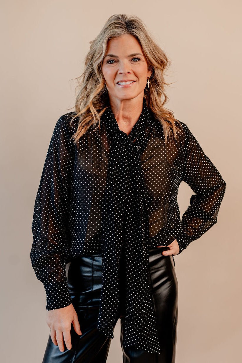 Polka Dot Neck Tie Top - Mainstream Boutique