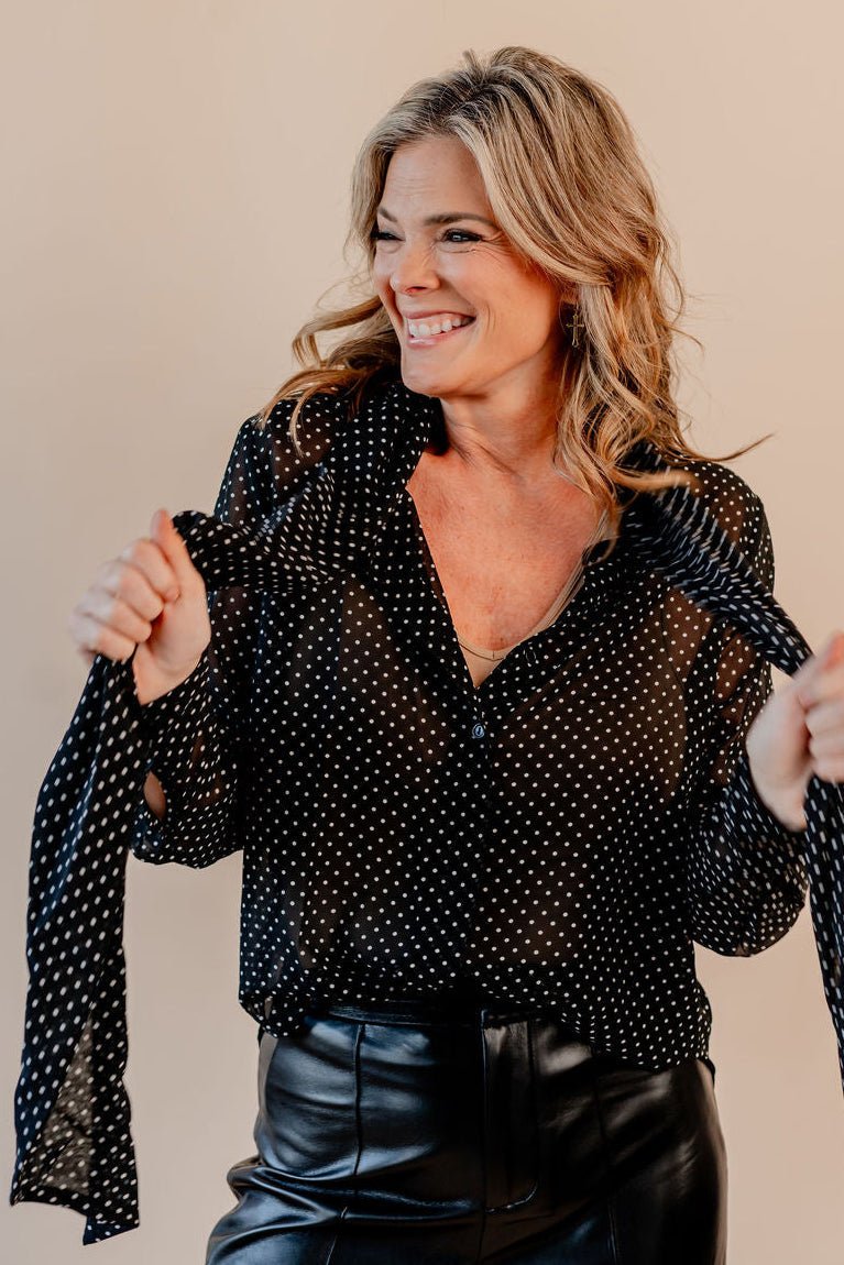 Polka Dot Neck Tie Top - Mainstream Boutique