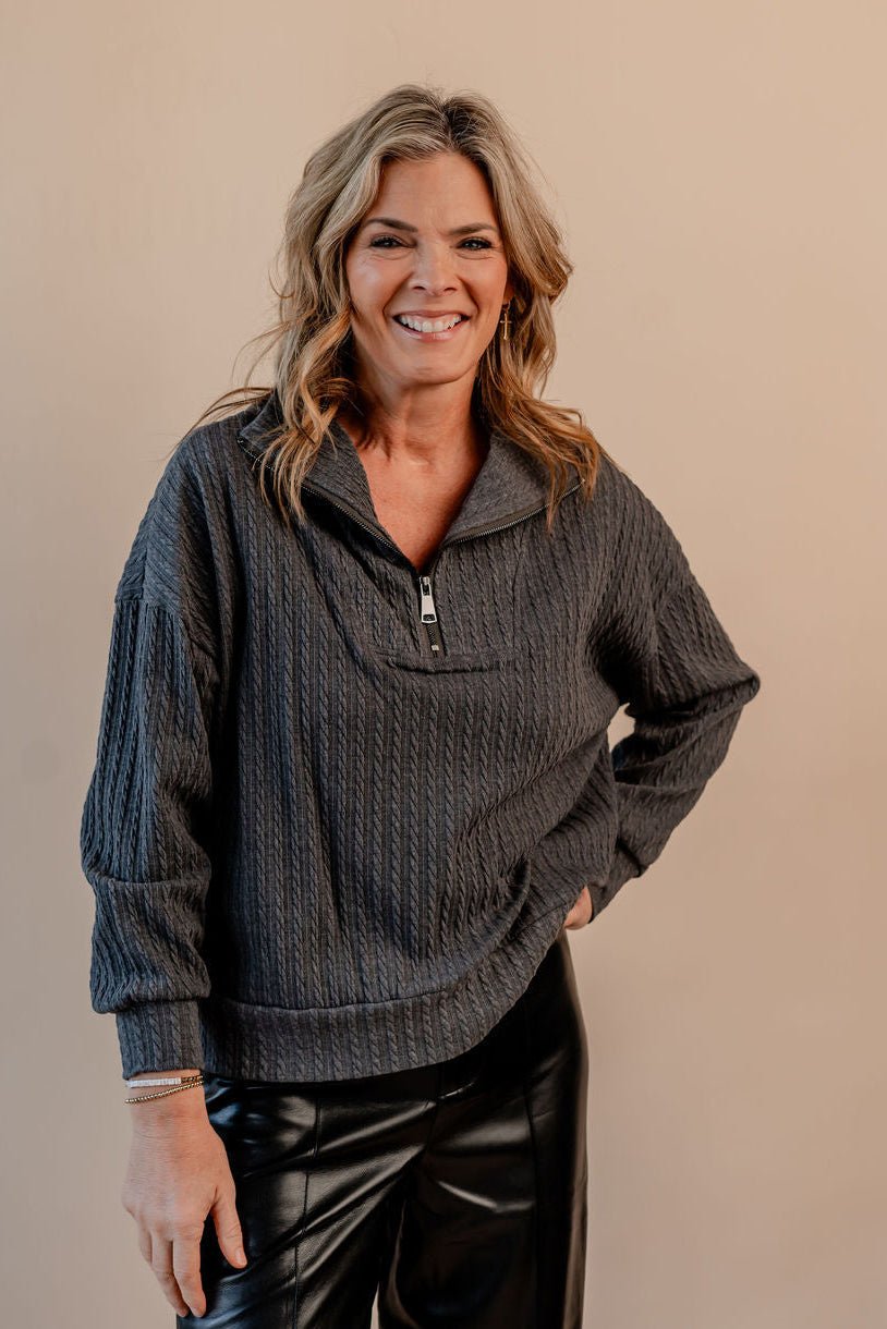 Cable Knit Sweater W/ Zipper - Mainstream Boutique