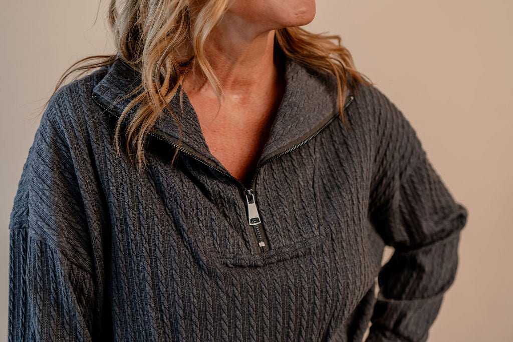 Cable Knit Sweater W/ Zipper - Mainstream Boutique