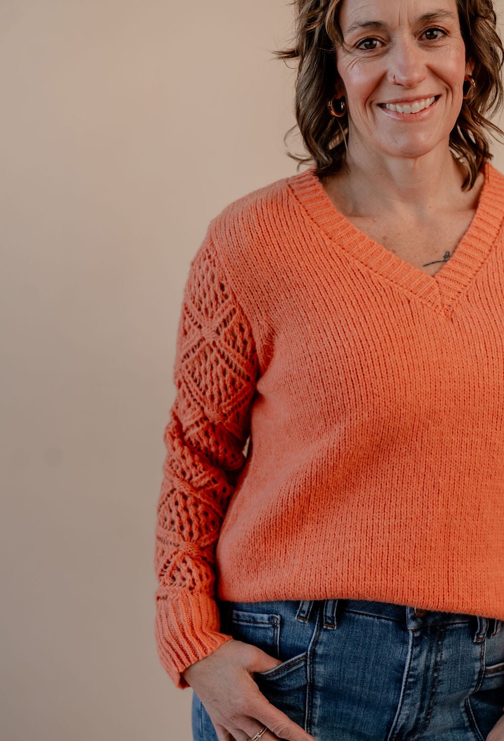 Long Sleeve Hollow Knitted Sweater - Mainstream Boutique