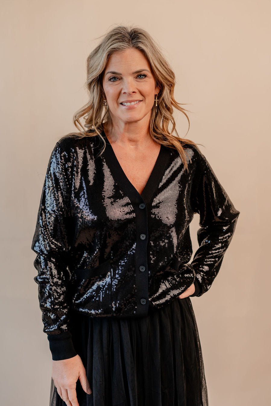 V - Neck Long Sleeve Sparkle Cardigan - Mainstream Boutique