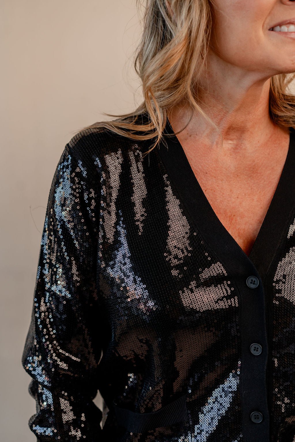 V - Neck Long Sleeve Sparkle Cardigan - Mainstream Boutique